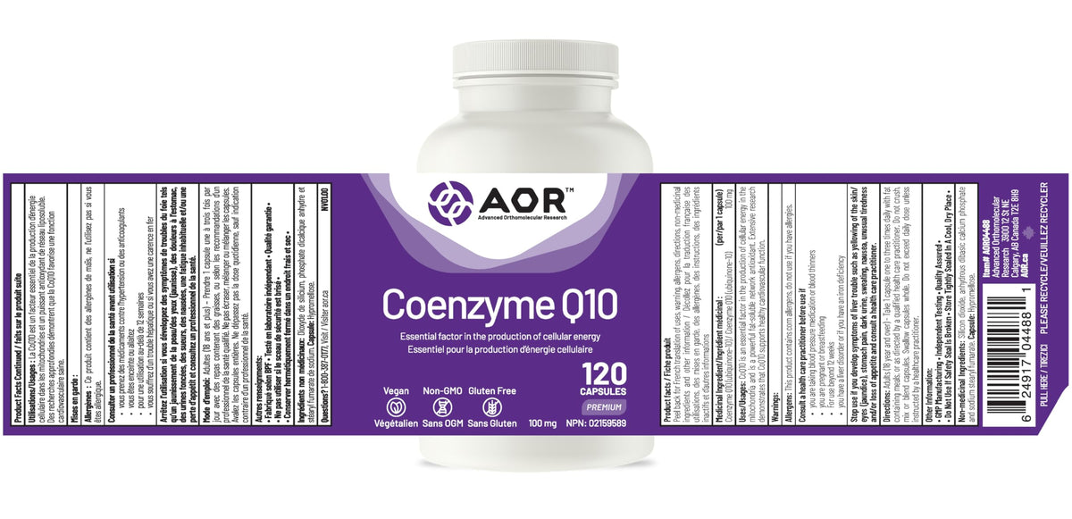 AOR CoQ10 Supplement, Coenzyme Q10 100mg, No Fillers, Vegan, 120 Capsules