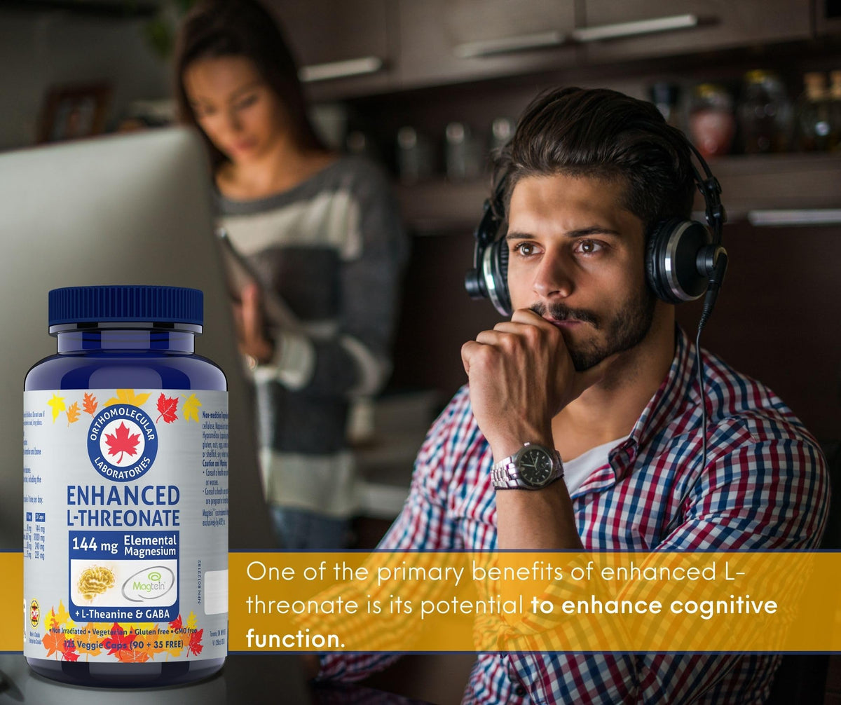 Orthomolecular Laboratories - Enhanced Magtein Magnesium L-Threonate 144mg + L-Theanine & Gaba, 125 Veggie Capsules 41-Day Supply - Promote Relaxation, Electrolyte Balance and Maintain Muscle Function