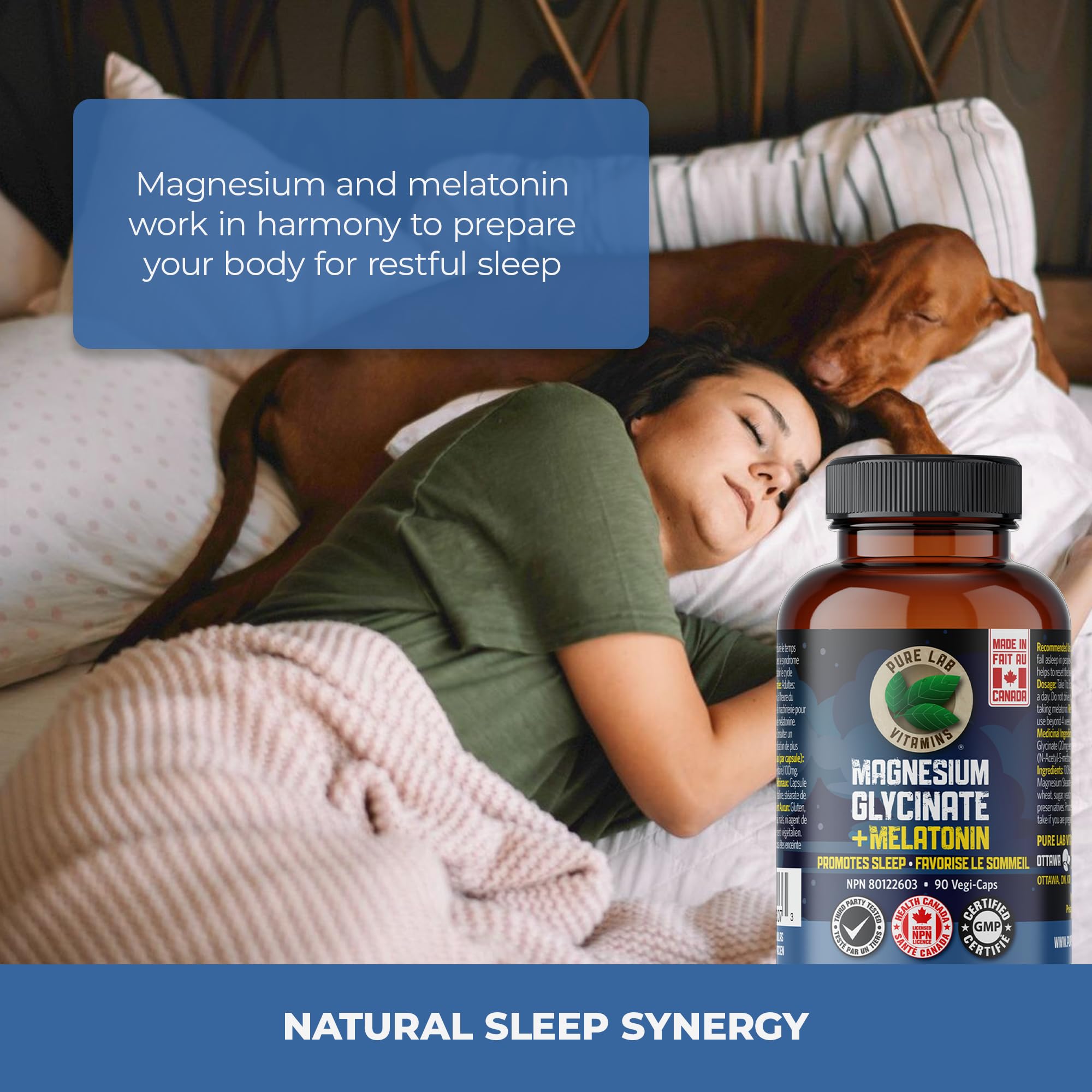 Pure Lab Vitamins Magnésium Glycinate + Mélatonine - 90 capsules végétales
