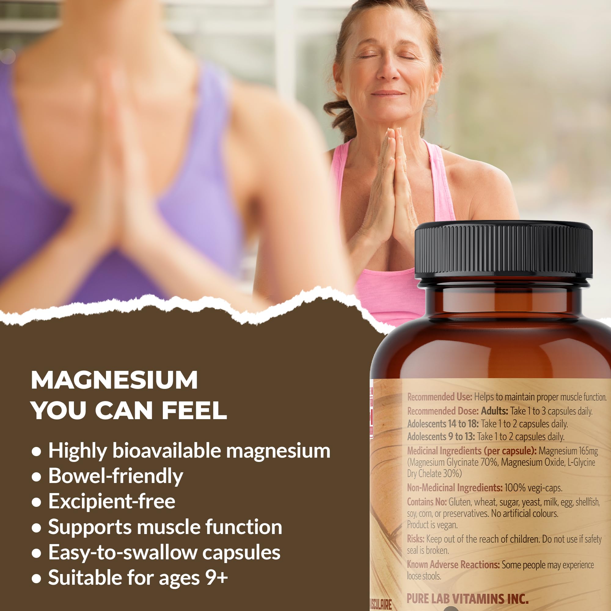 Pure Lab Vitamins | Magnesium Glycinate 165mg | Vegan, Gluten free, Sugar free, Soy free