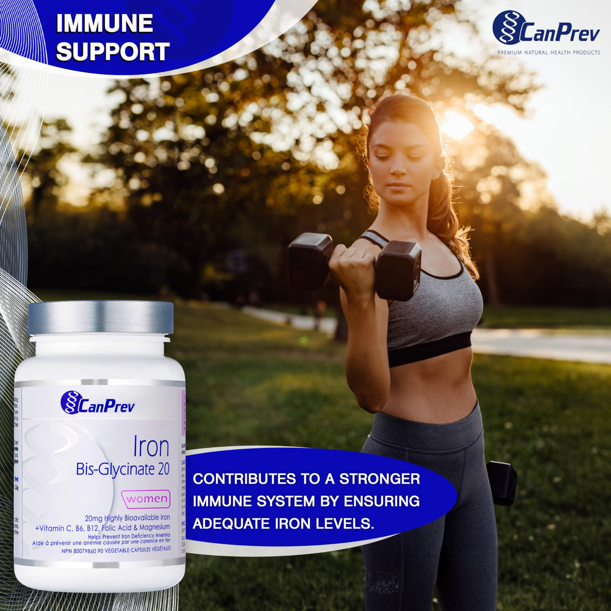 CanPrev Iron Bisglycinate Capsules, Magnesium, Vitamin C, 90 Capsules