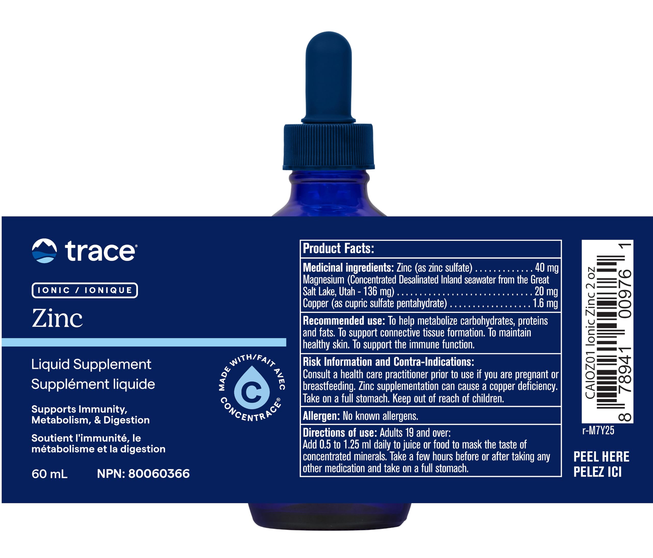 Trace Minerals Research Ion-zinc, 60ml From Inland Seawater | Low Sodium, 120-Servings, Ionic Zinc Supplement - Vegan and Gluten-Free