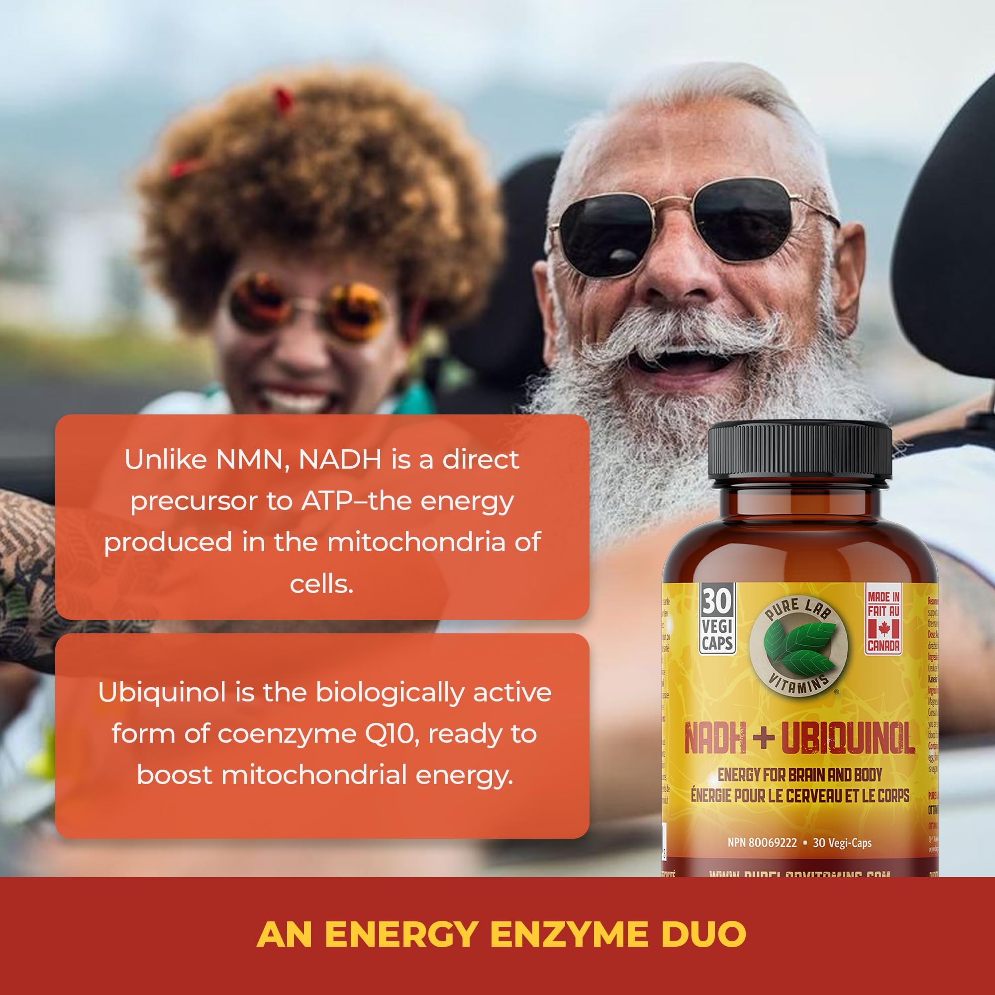 Pure Lab Vitamins | NADH Nicotinamide Adénine Dinucléotide + CoQ10 Ubiquinol