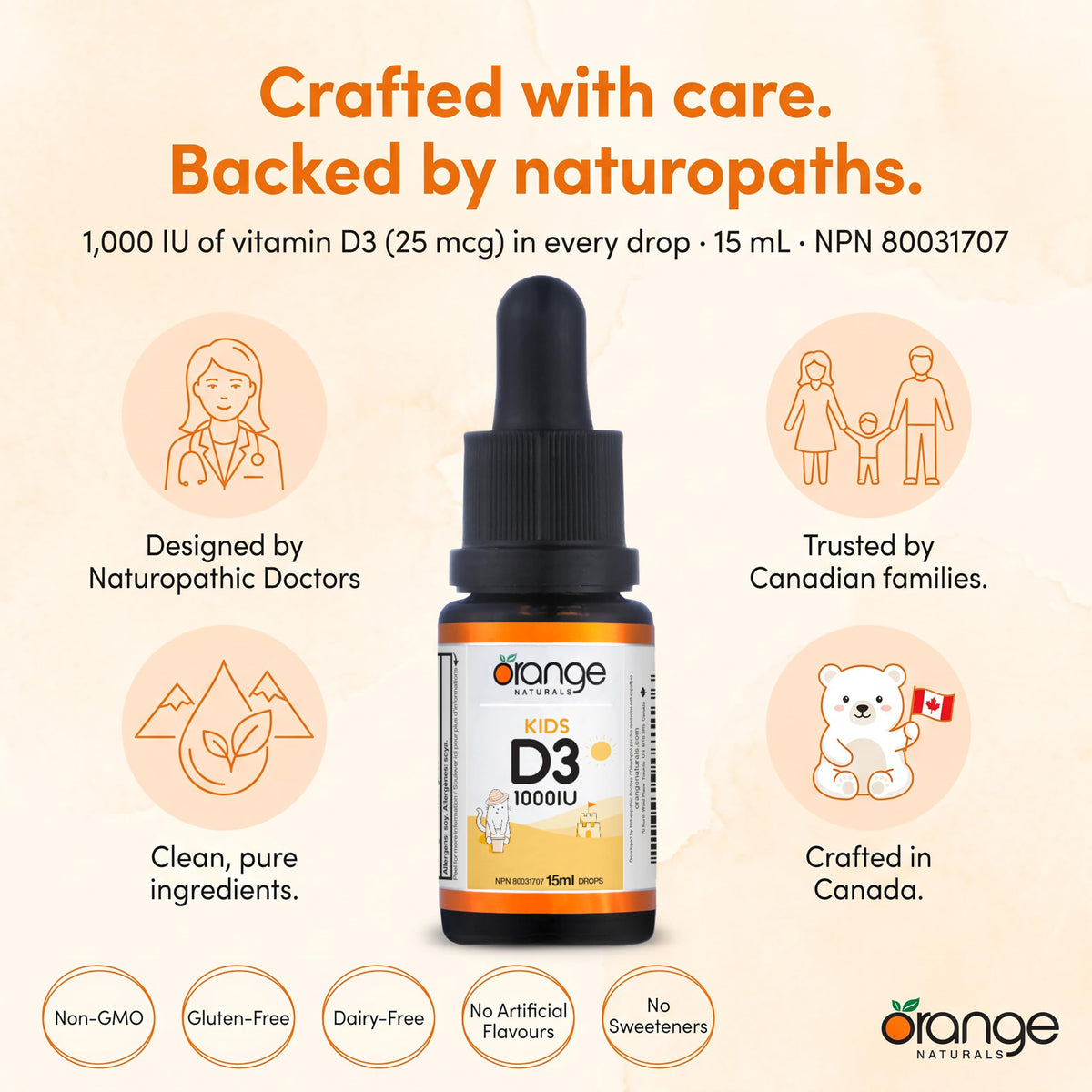 Orange Naturals Baby Liquid Vitamin D3 Drops, 1000 IU, MCT Oil, 15 ml