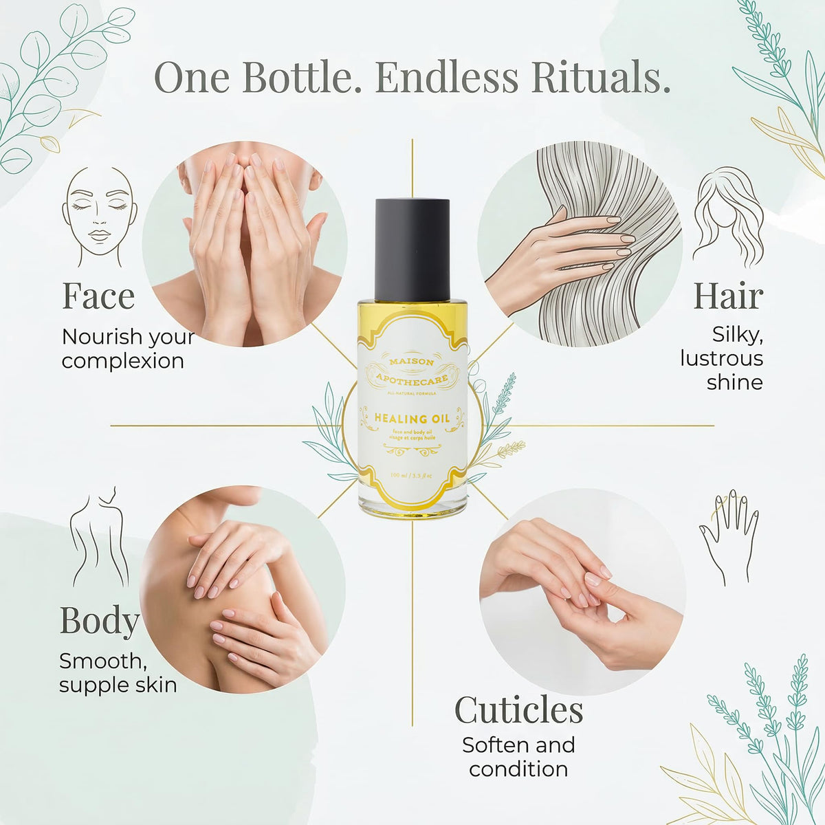 Maison Apothecare Healing Oil Grande 100ml, Multi-Use Avocado, Argan & Neroli, Botanical Blend for Face, Body & Hair, Lightweight Canadian-Made Moisturizer