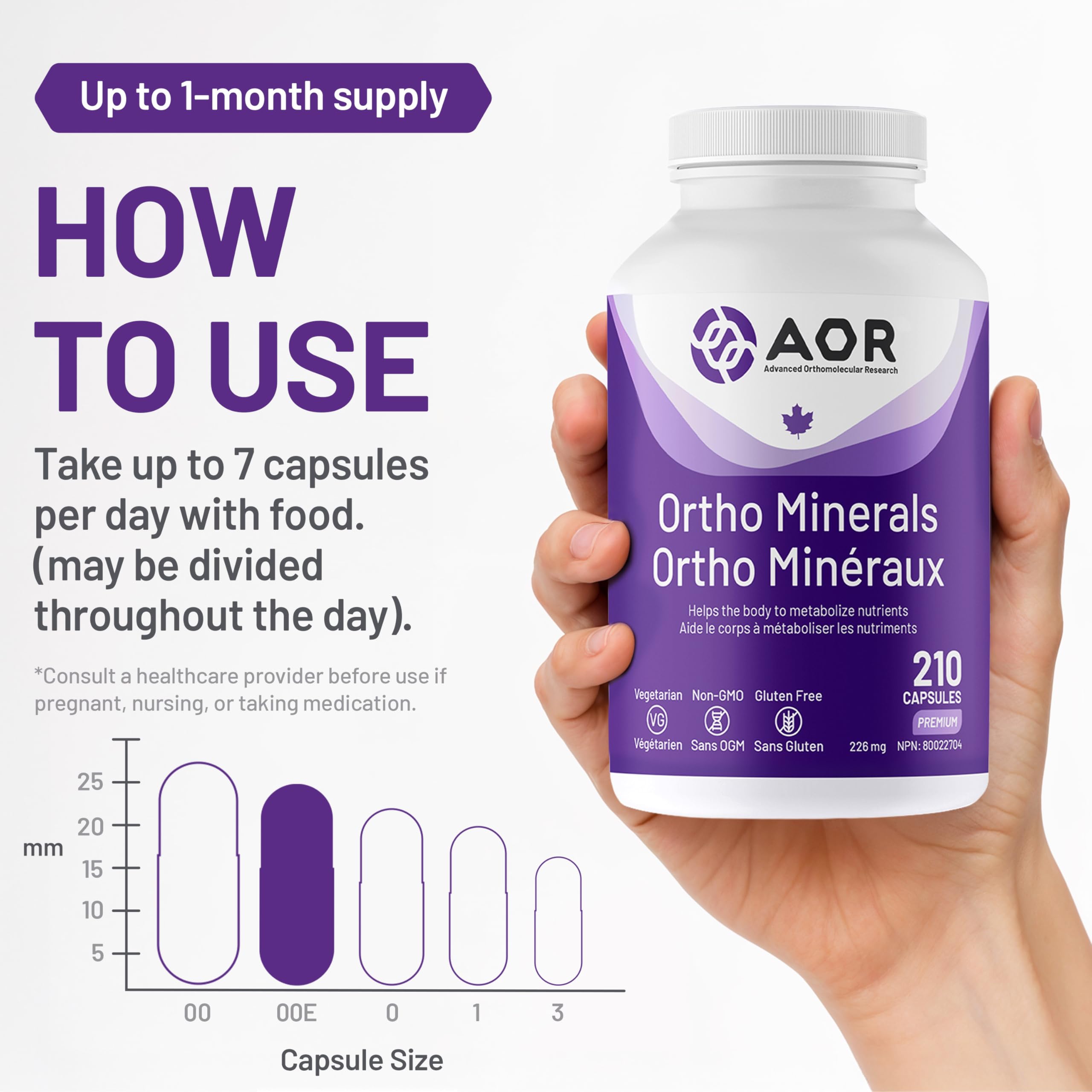 AOR Ortho Minerals, 210 Gélules Végétales, Un Mélange Multiminéral Équilibré Pour 30 Jours, Avec D3, Zinc, Cuivre, Chrome, Soutient le Bien-être Quotidien, le Métabolisme, la Fonction Osseuse et Musculaire, Sans OGM, Sans Gluten