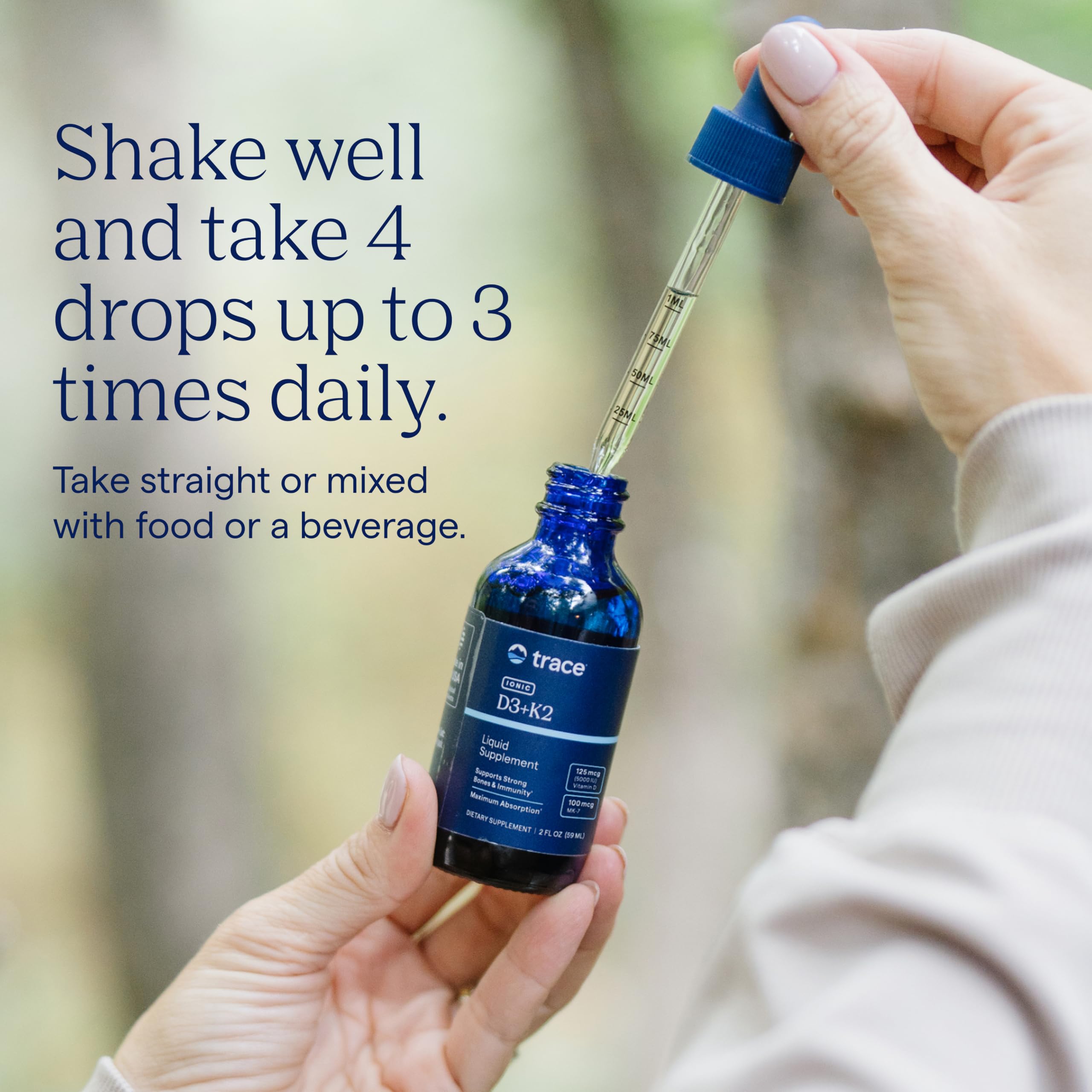 Trace Minerals | Liquid Ionic Vitamin D3 + K2 | 125 mcg (5,000 IU) D3, 100 mcg K2 | Concentrated Dietary Supplement | 2 fl oz. 296 Servings