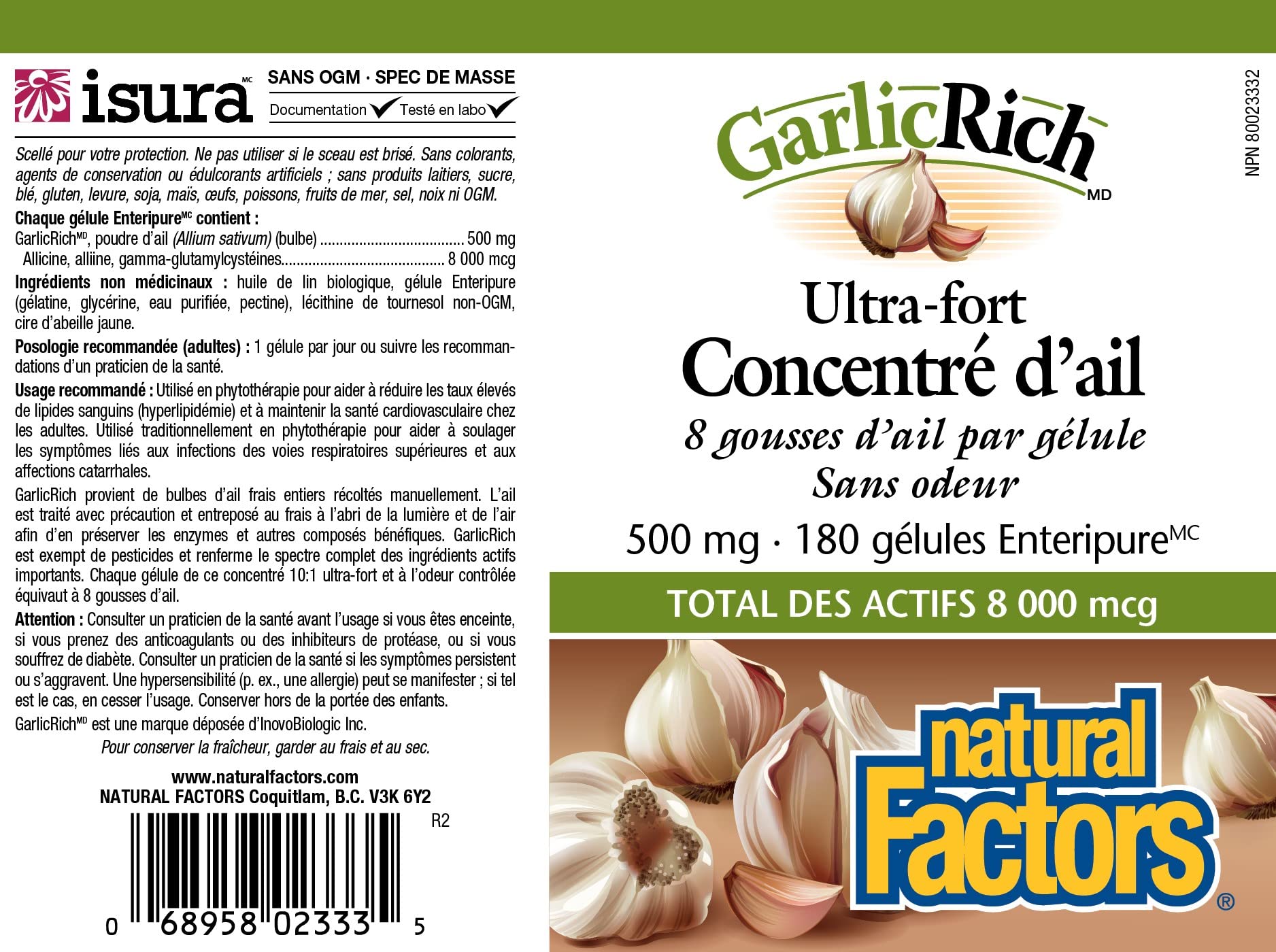 Natural Factors, Garlic Rich, Super Strength Garlic Concentrate, 500 mg, 180 Enteric Coated Softgels by Natural Factors