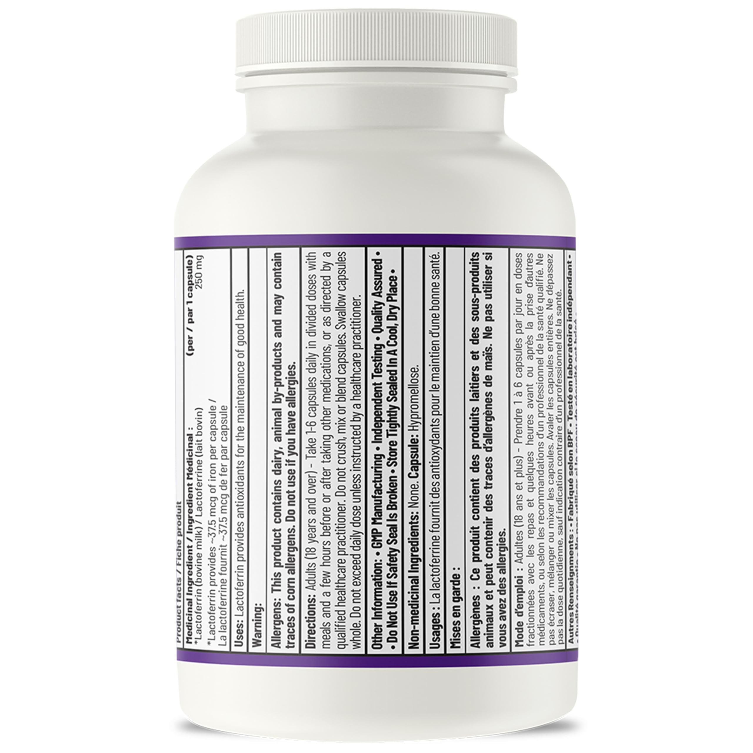 AOR Lactoferrin 250mg, 60 Capsules 60-Day Supply - Supports Balanced Iron Levels & Antioxidant Properties - Non-GMO Vegetarian Formula for Energy, Vitality & Strong Bones, Promotes Iron Utilization