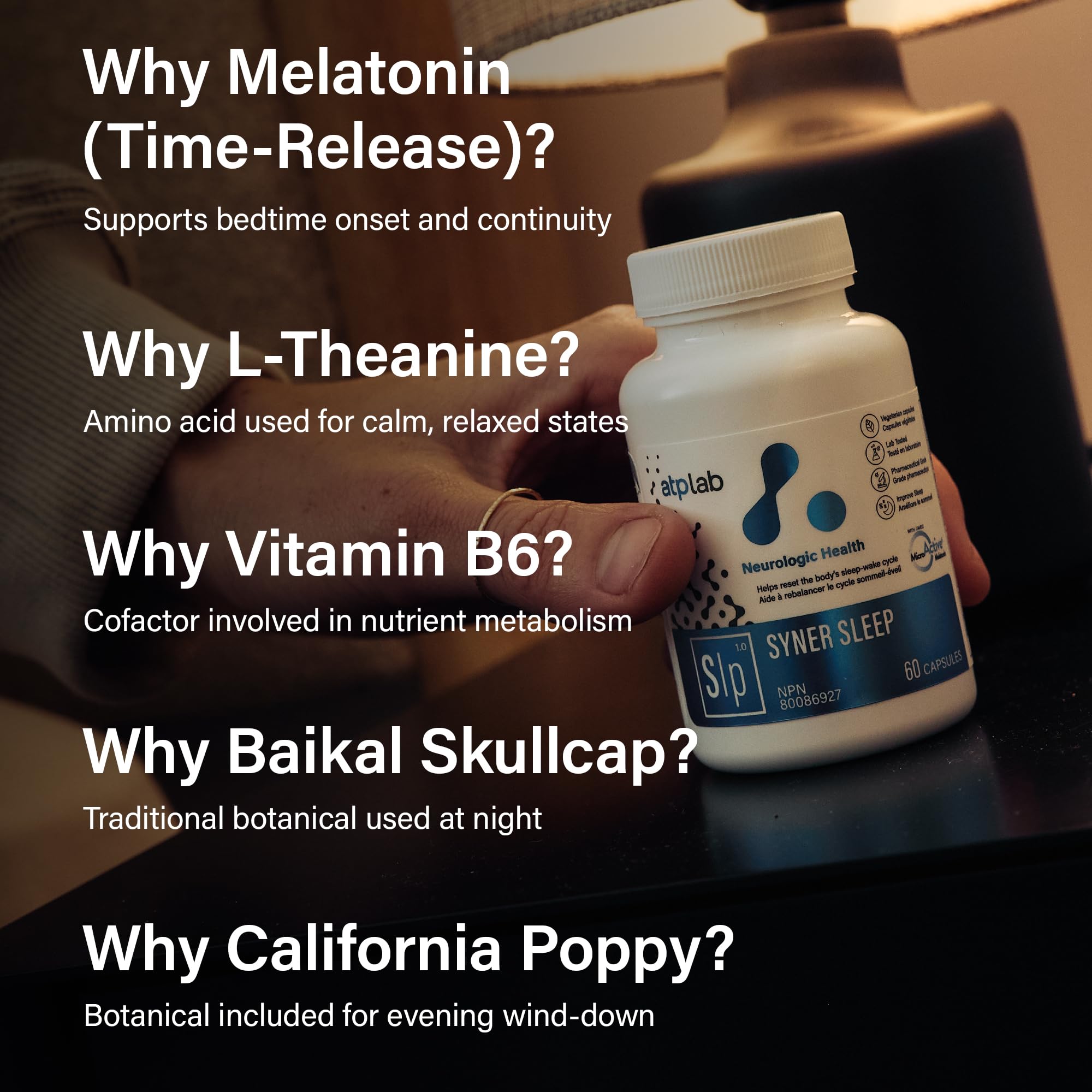 ATP LAB - Syner Sleep 60 Capsules 60-Day Supply - Calm and Sleep Support Supplement - Promote Relaxation and Insomnia Relief - Non-GMO and Gluten-Free