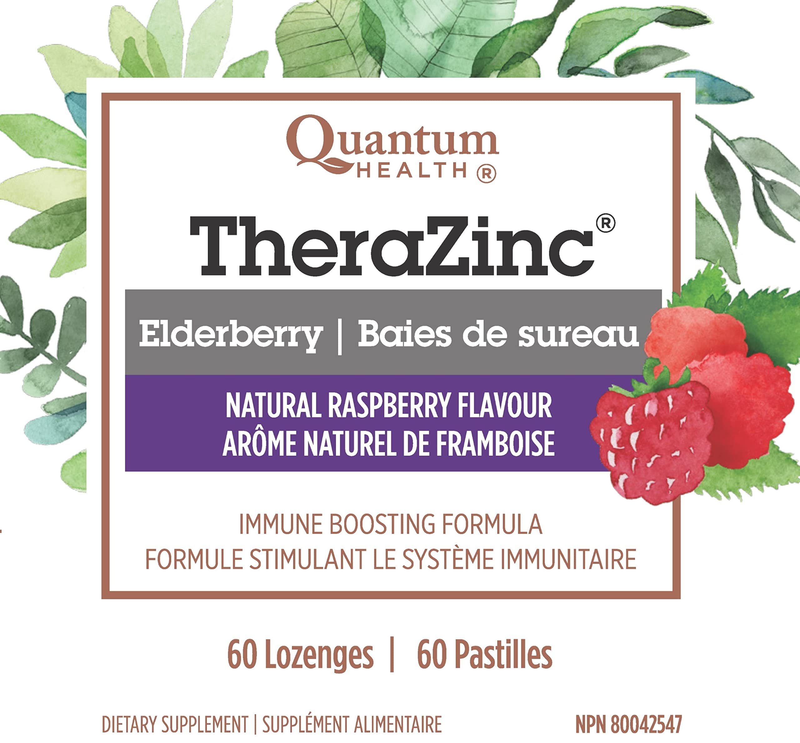 Quantum Health TheraZinc Elderberry 60 Lozenges - Natural Raspberry Flavour - Helps to Maintain Immune Function - Zinc Gluconate and Sambucus Nigra