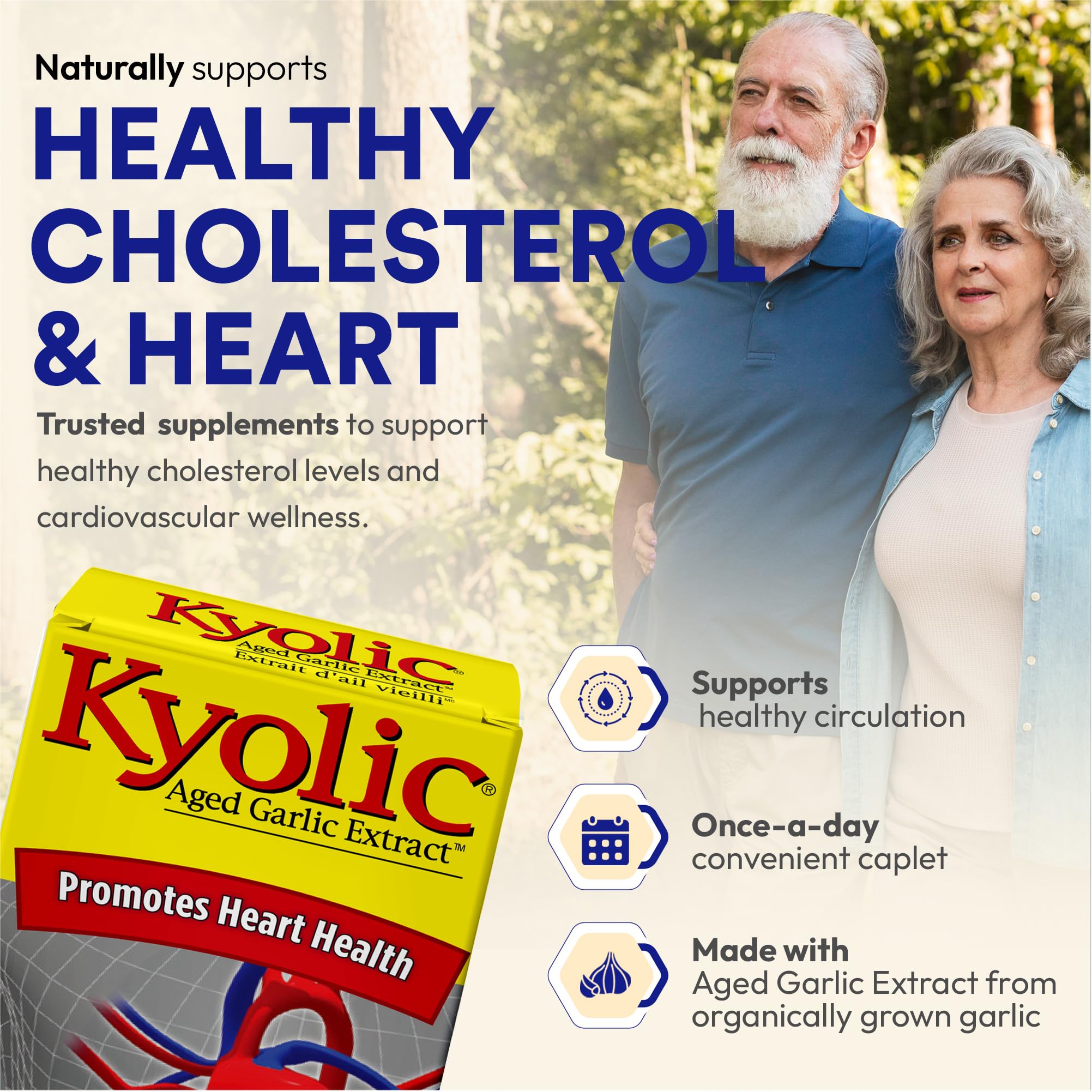 Kyolic - Kyolic Aged Garlic Extract 600mg, 30 Veg Caplets - Kyolic Cardiovascular Health, Cardio Heart Health, Immune System Support and Inflammation Supplements - Odorless Garlic Supplements