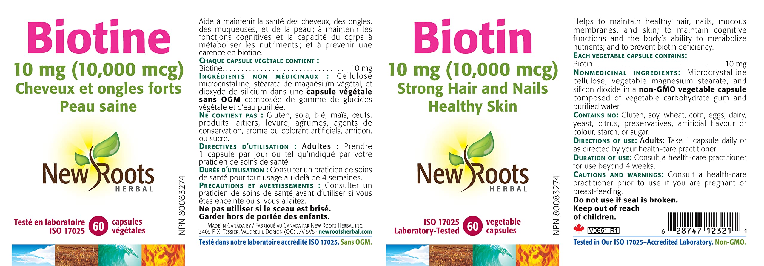 New Roots Herbal Biotin 10mg 60 Veg Caps 60-Day Supply - Nourishing Formula for Hair, Skin and Nails - Pure 10000mcg Biotin Supplement, Help Hair Texture, Strengthen Nails & Vibrant Skin, Non-GMO