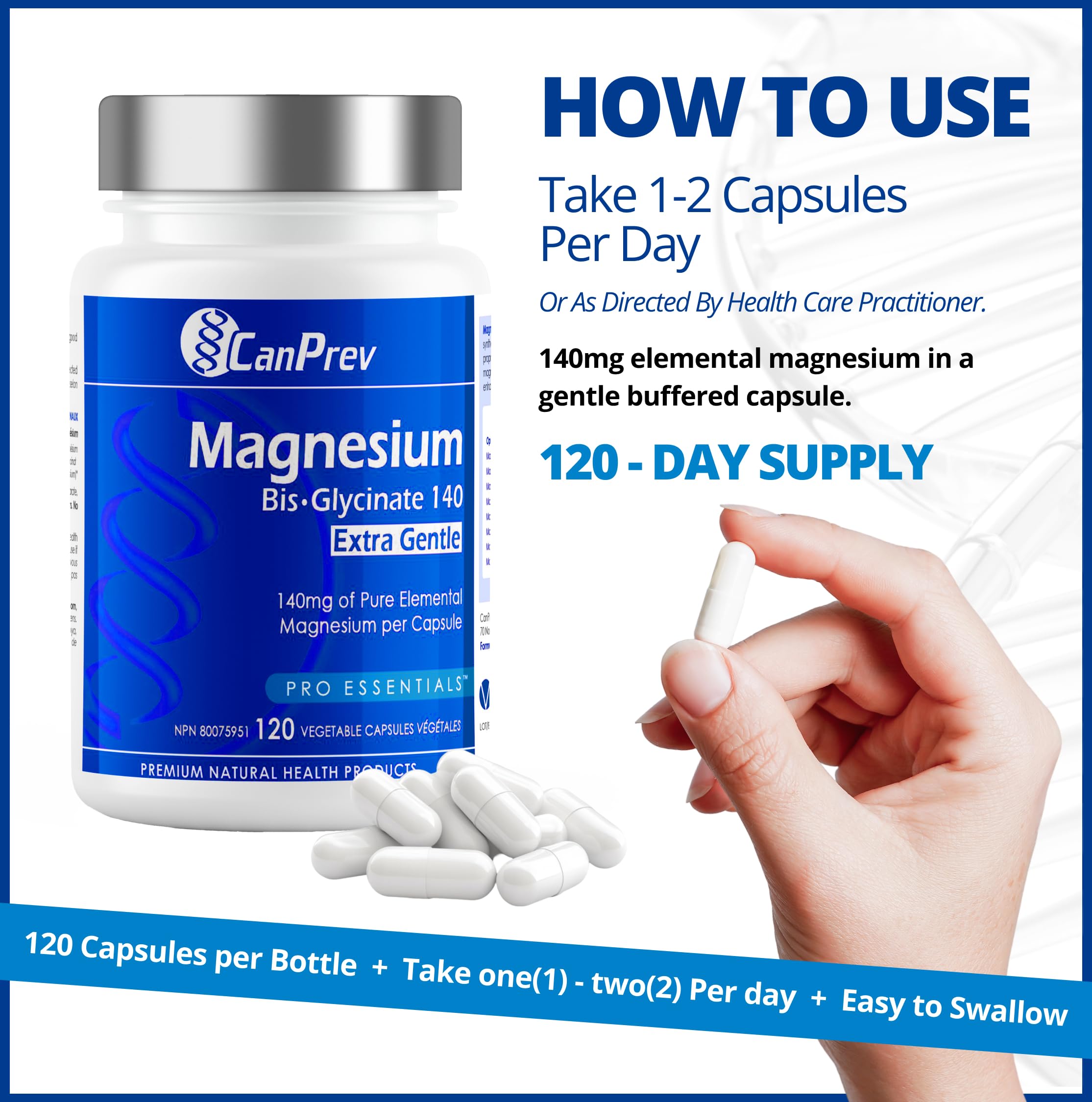 CanPrev Bisglycinate de magnésium 140mg (Ultra doux) l Favorise la production d'énergie l Os, dents et muscles solides