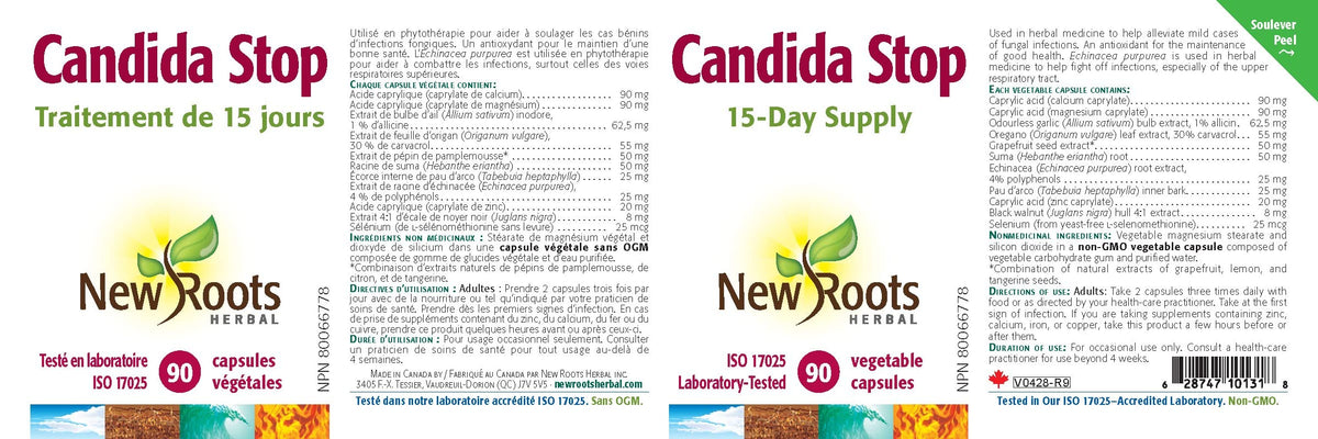 New Roots Herbal Candida Stop 90 Capsules, Black Walnut, Caprylic Acid