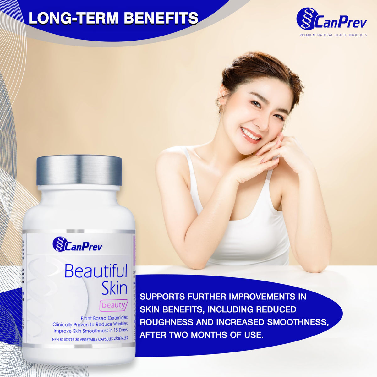 CanPrev Beautiful Skin, Plant Based Ceramides, Skin Smoothness, 30 Caps