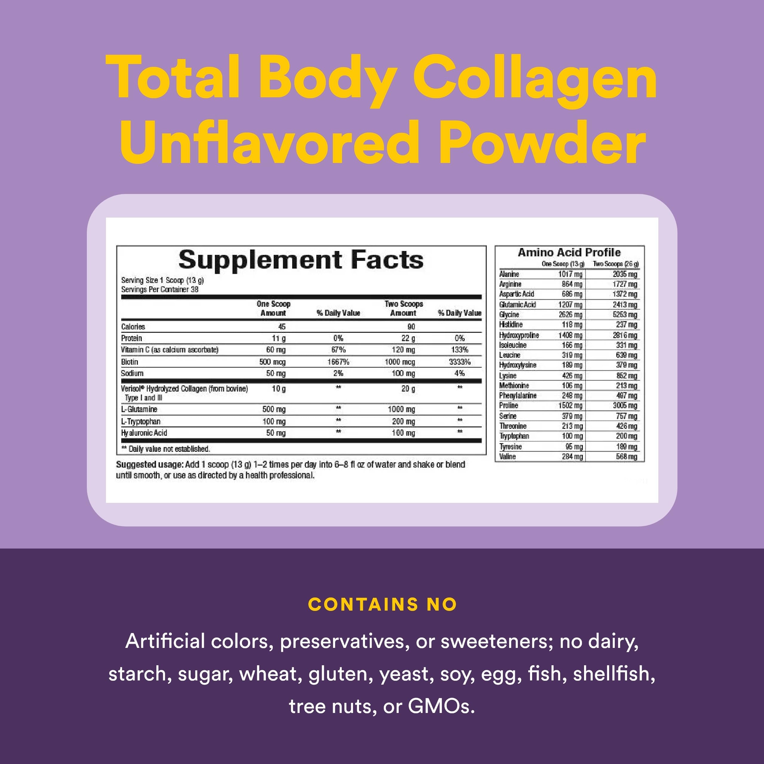 Natural Factors - Total Body Collagen Bioactive Peptides Unflavoured, 500g Powder - Complete Amino Acid Supplement with Hyaluronic Acid, Glutamine and Biotin - Hydrated Skin, Muscle & Joint Recovery