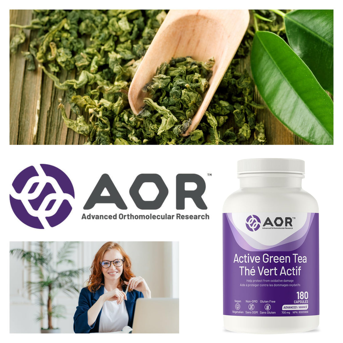 AOR Green Tea Extract Capsules, 700mg, Antioxidant Supplement, 180 Capsules