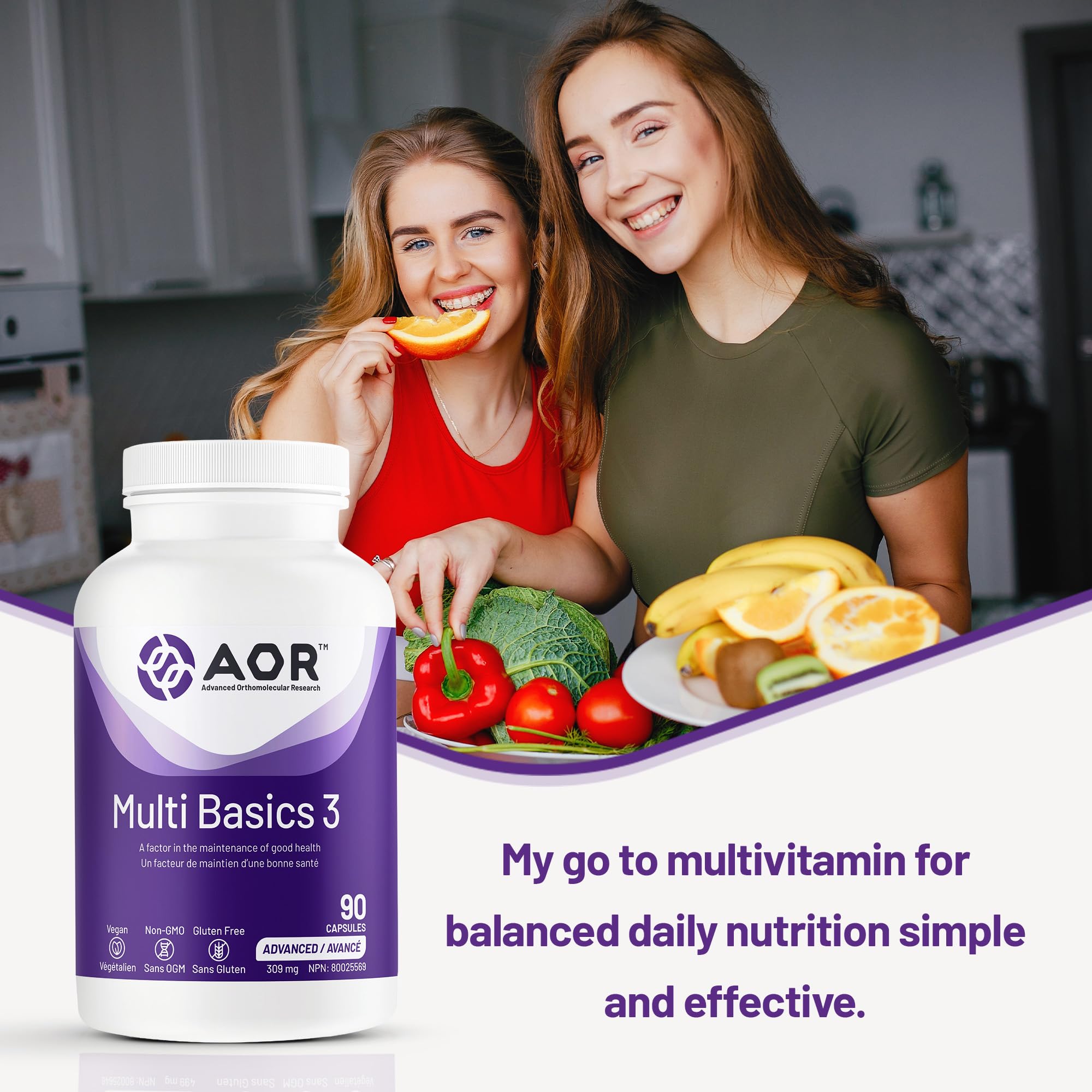 AOR - Multi Basics 3 309mg, 90 capsules - Supplément de minéraux essentiels et de multivitamines pour adultes - Multivitamine quotidienne pour hommes et femmes adultes - Multivitamines et multiméraux