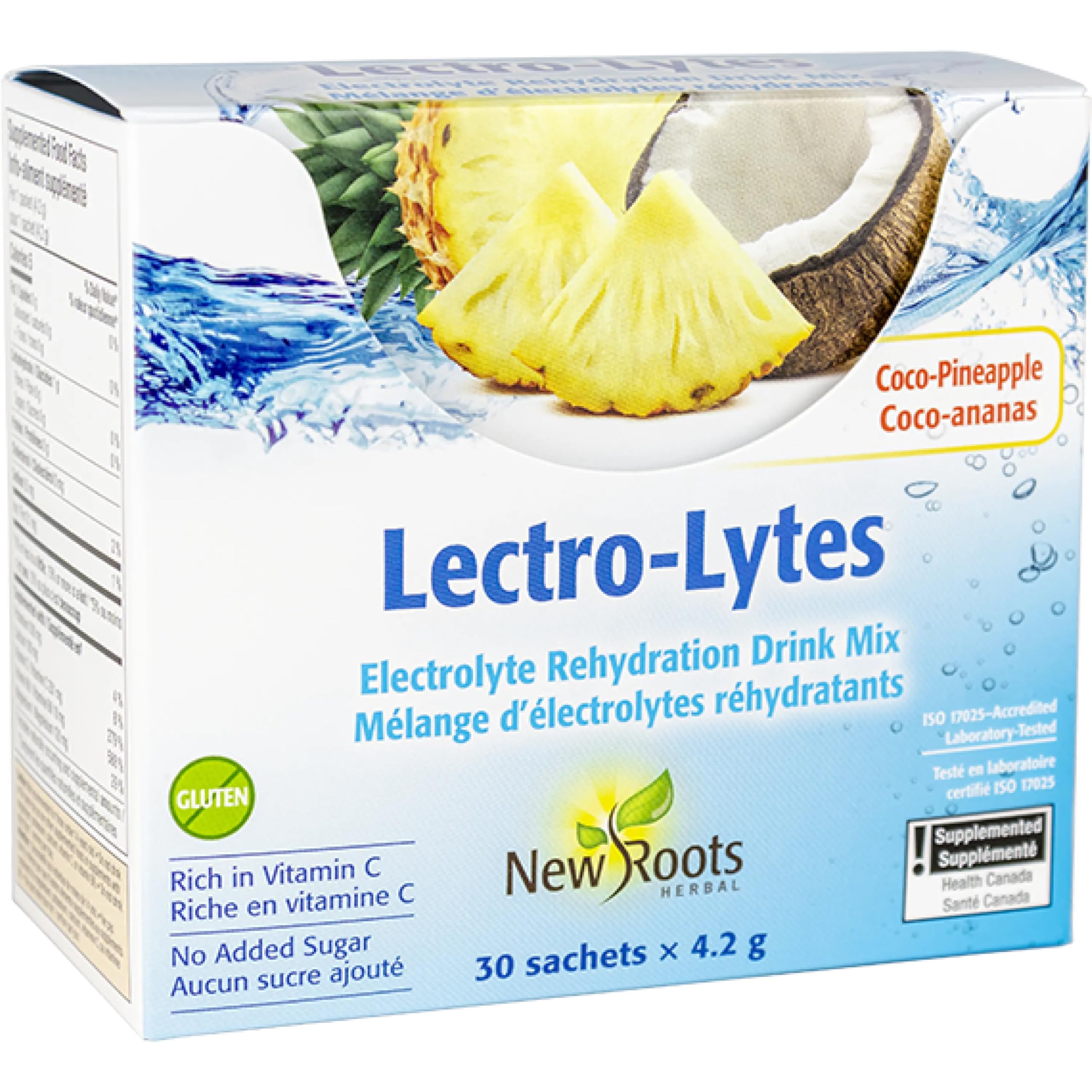 New Roots Herbal Lectro-Lytes Mélange pour boisson électrolytique, sans sucre, 30 sachets, 30 jours d'approvisionnement, soutien de l'hydratation et de l'énergie, boost de vitamine C, sans OGM, sans gluten, idéal pour les modes de vie actifs