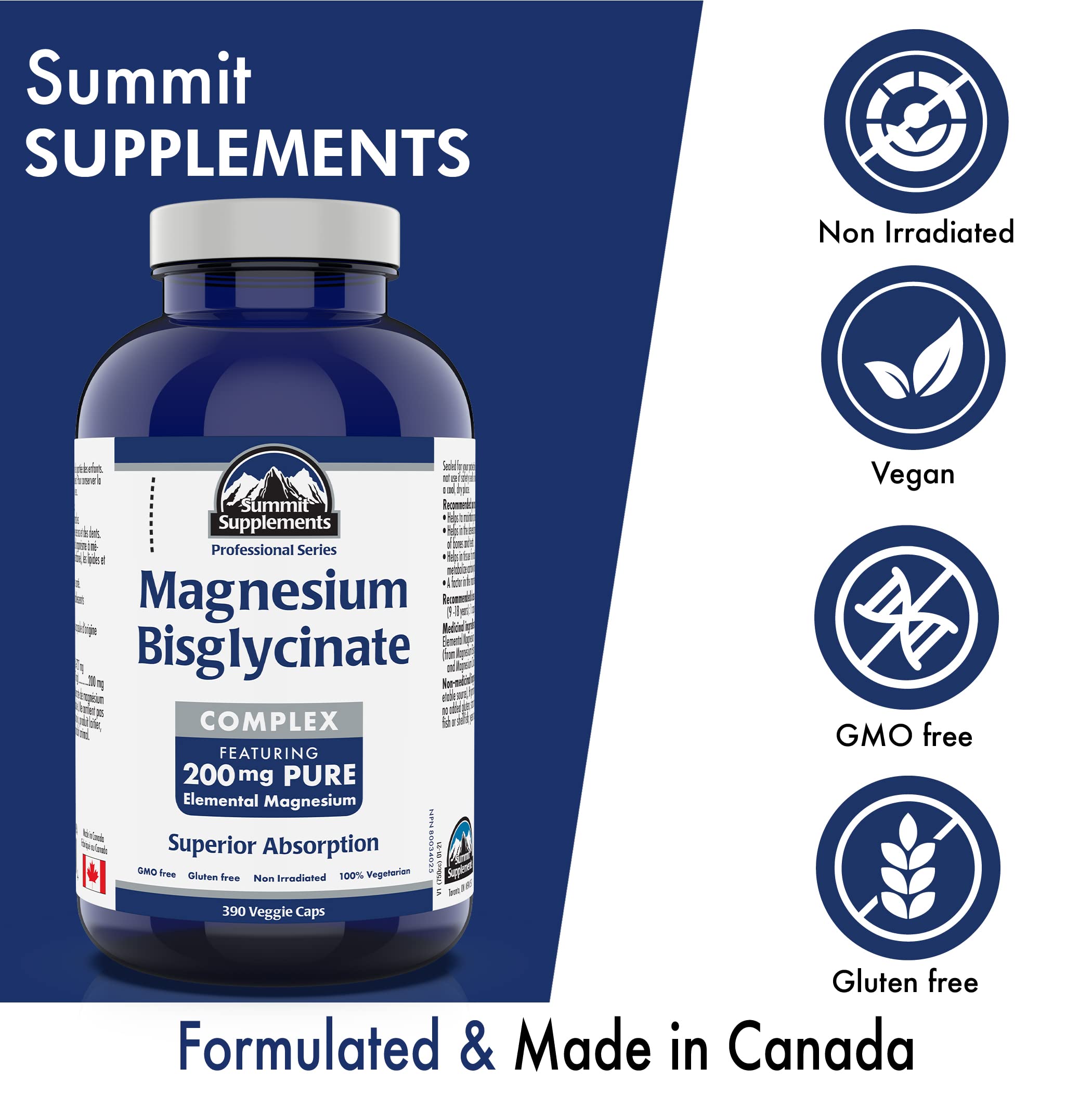 Proudly Canadian Magnesium Biglycinate 200mg - Advanced Muscle Support Formula - Bisglycinate Blend for Men and Women's Vitality, Bone Strength, and Cardiovascular Wellness