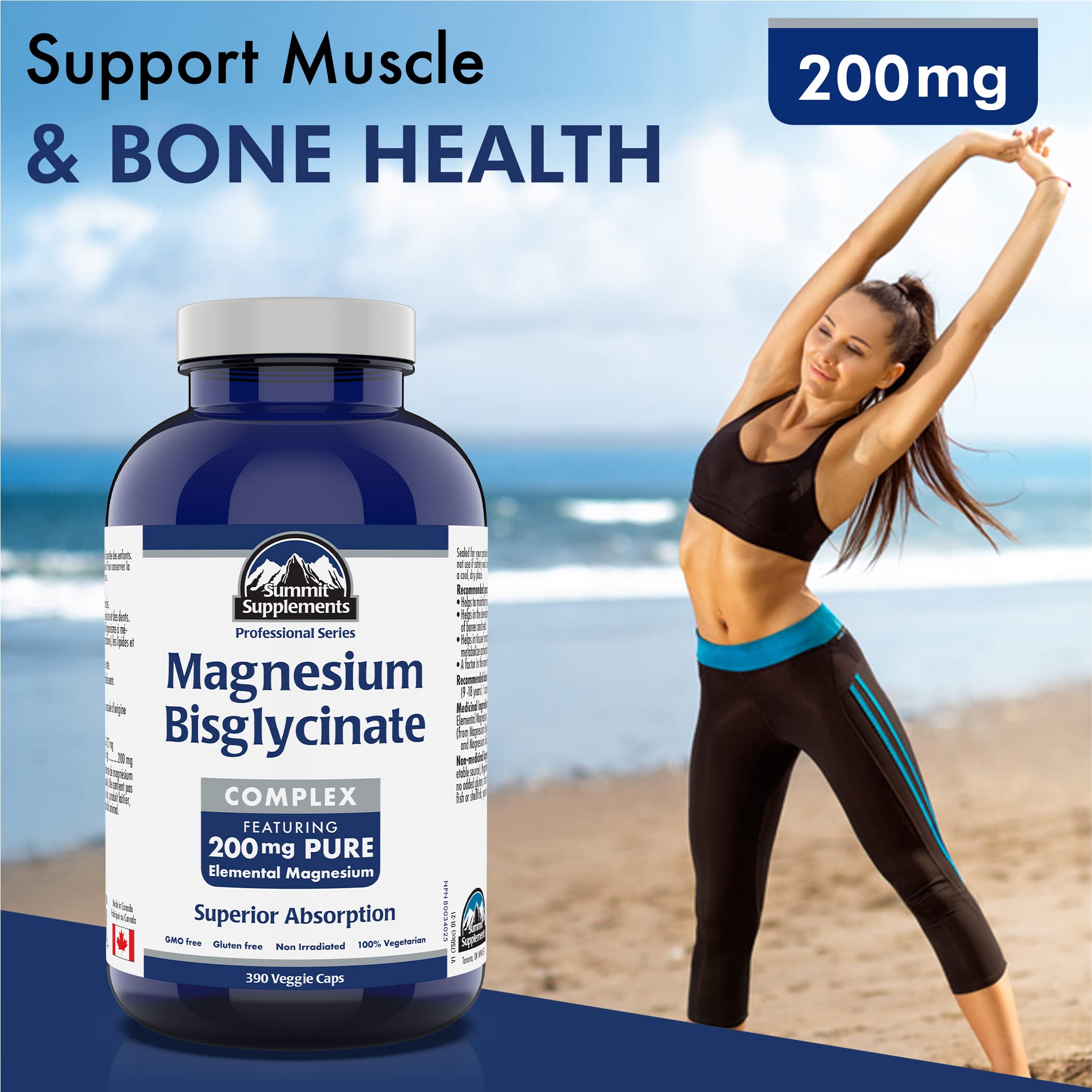 Proudly Canadian Magnesium Biglycinate 200mg - Advanced Muscle Support Formula - Bisglycinate Blend for Men and Women's Vitality, Bone Strength, and Cardiovascular Wellness