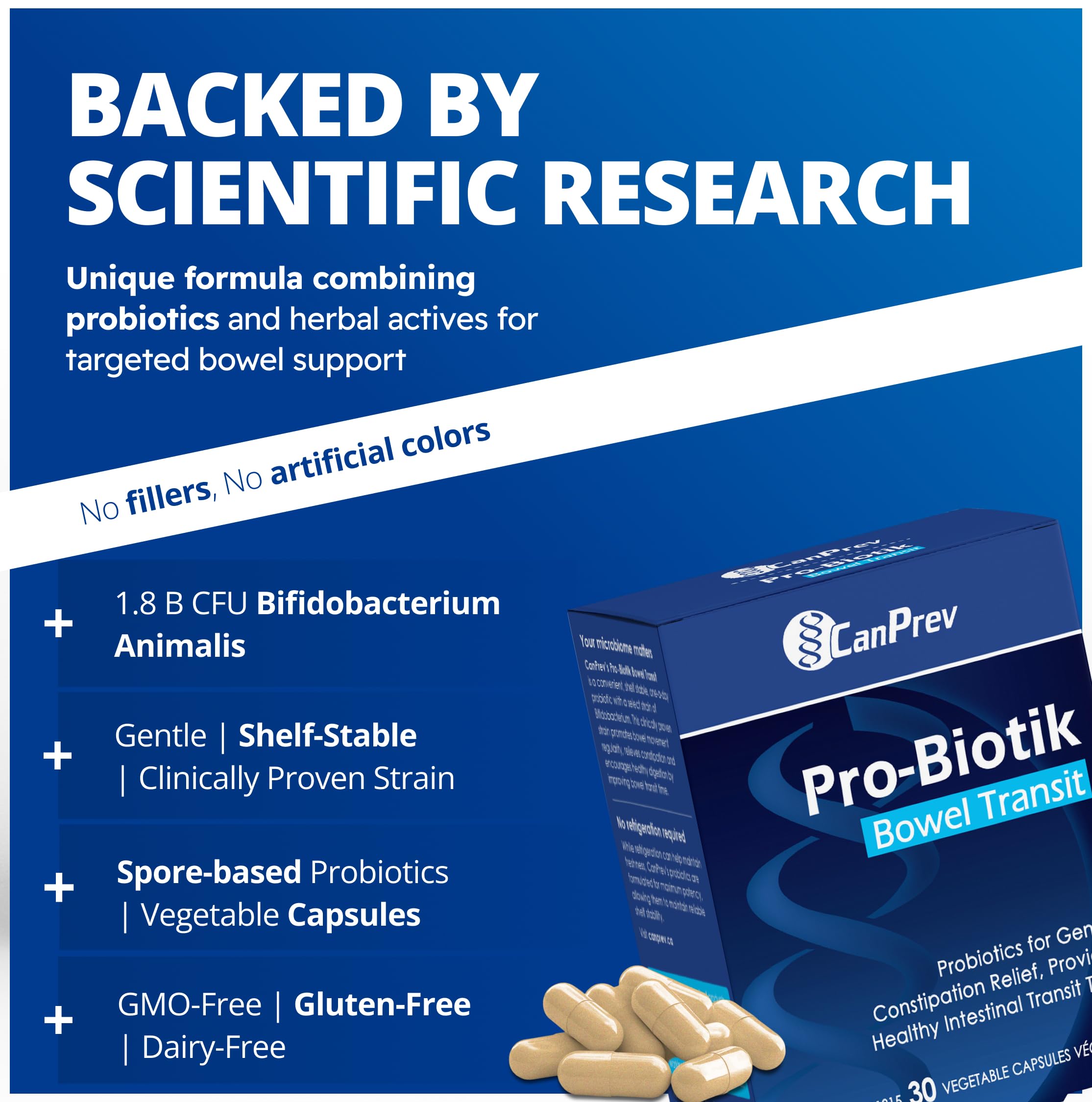 CanPrev - Pro-Biotik Bowel Transit, 30 V-Caps 30-Day Supply - Gentle Support for Regular Bowel Movement & Digestive Balance, Probiotics for Gentle Constipation Relief & Healthy Intestinal Transit Time
