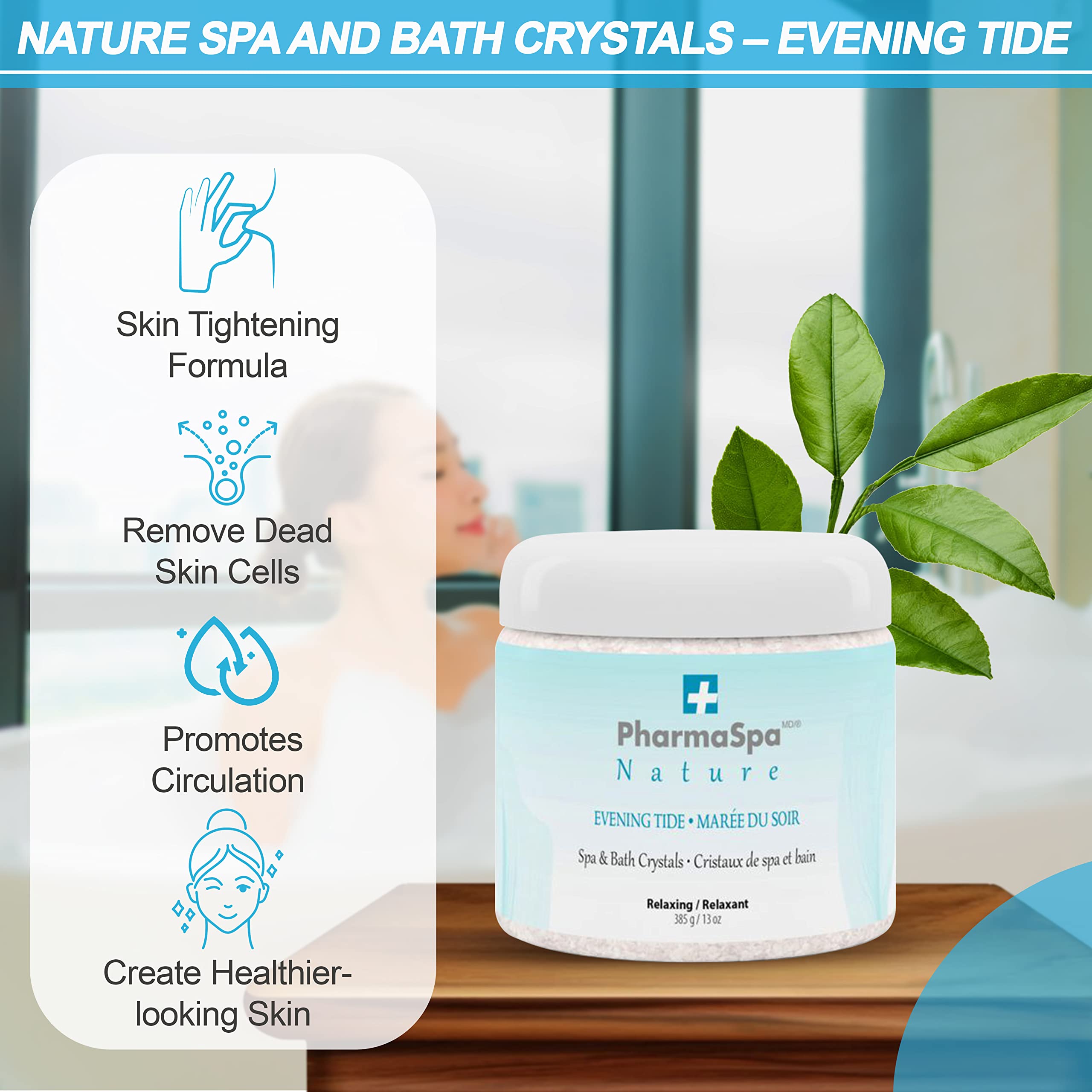 PharmaSpa Nature : Cristaux pour spa et bain aux extraits 100 % naturels – 385 g/13 oz – Sel de bain d'Epsom pour l'aromathérapie et la relaxation en spa – Sans gluten, sans parabènes, sans cruauté animale