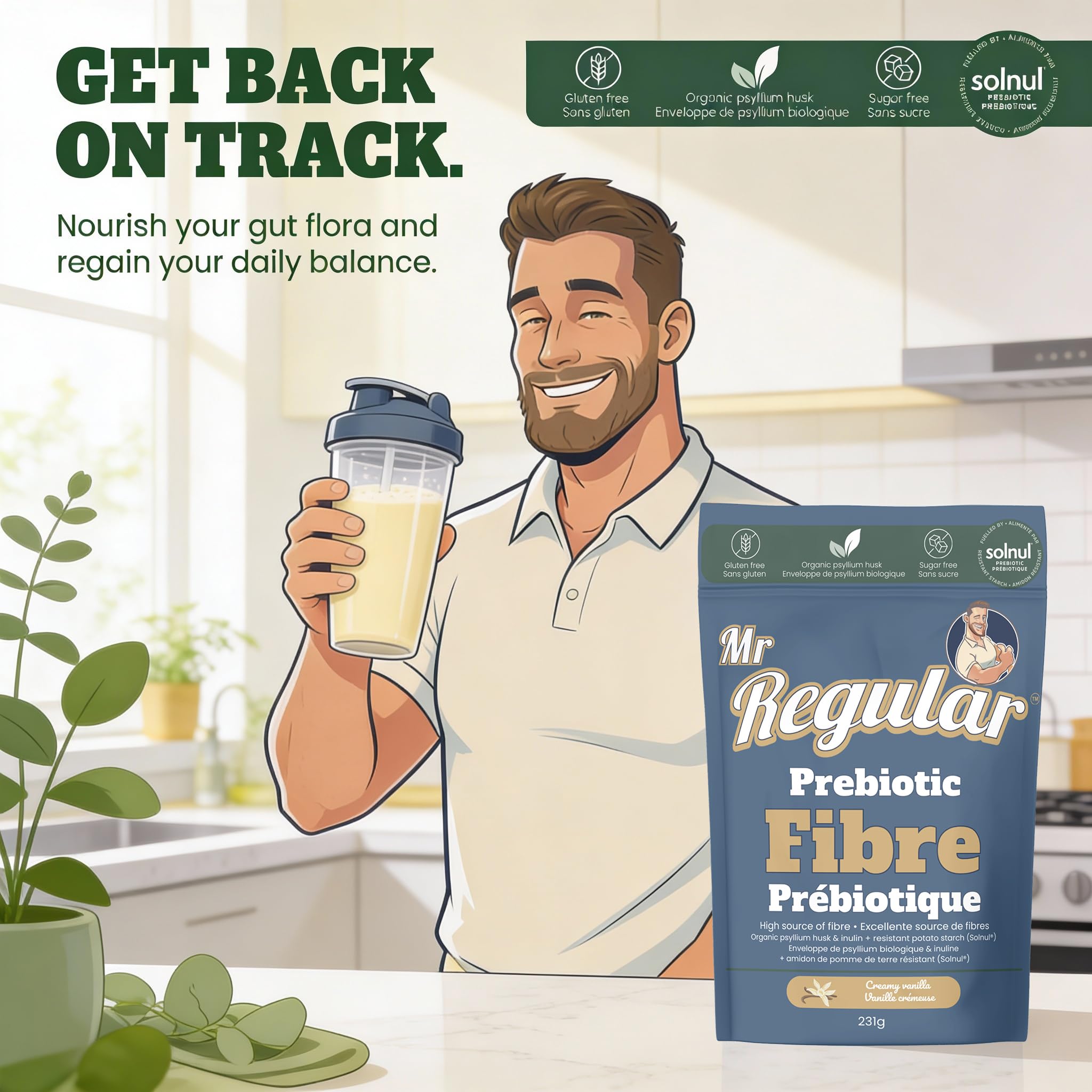Mr. Regular Prebiotic Fibre Powder 231g 21-Servings | Organic Psyllium Husk & Resistant Potato Starch Blend | High Source of Fibre | Sugar Free & Gluten Free