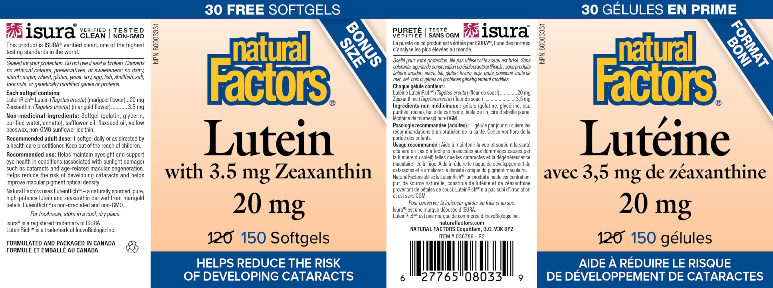 Natural Factors - Lutein 20mg, 150 Softgels
