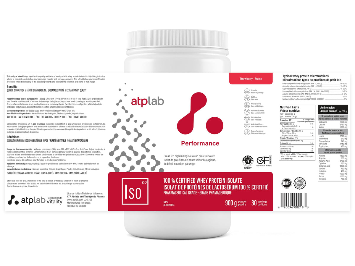 atplab Whey Protein Isolate Powder, Non-GMO, Strawberry, 900g, 30 Servings