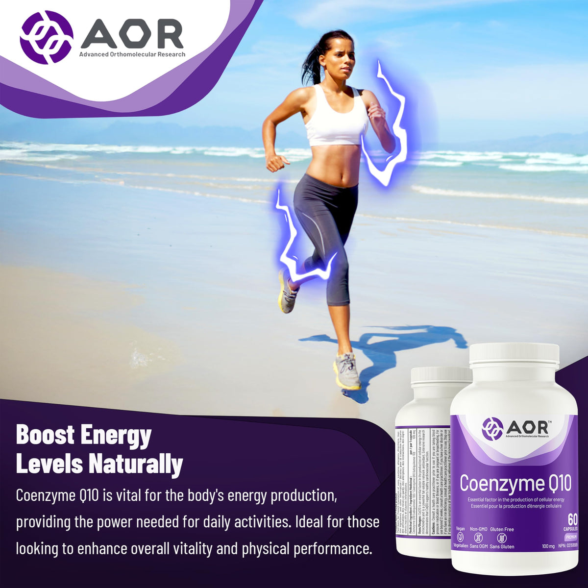 AOR CoQ10 Supplement, Coenzyme Q10, 100 mg, 60 Capsules