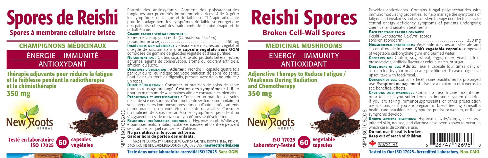 New Roots Herbal Reishi Spores 350mg, 60 Veg Capsules - Broken Cell-Wall for Enhanced Absorption - Organic Ganoderma lucidum Spores for Vitality, Energy and Wellness Support - Non-GMO