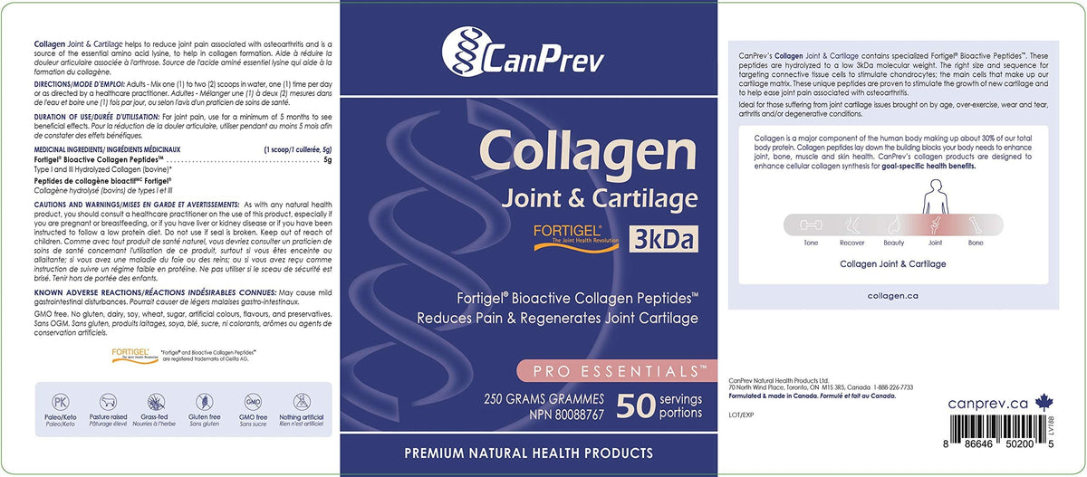 CanPrev Collagen Joint & Cartilage, Hydrolyzed Bovine Collagen Powder, 250g
