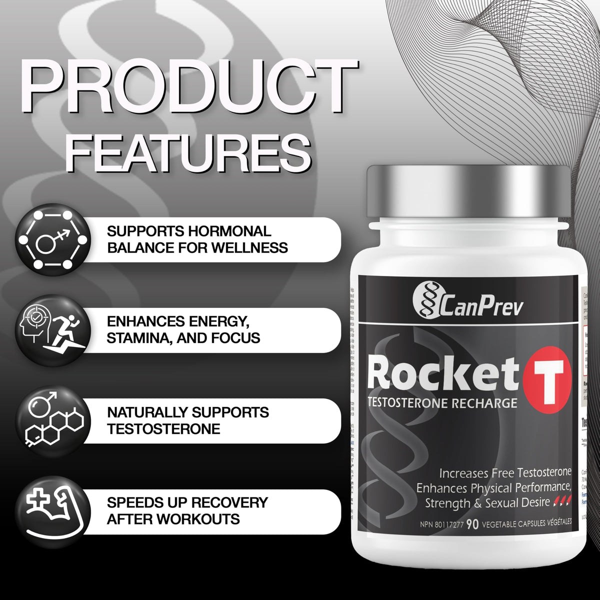 CanPrev Rocket T Caps, Men's Ashwagandha & Zinc, 90 Capsules, 30-Day Supply