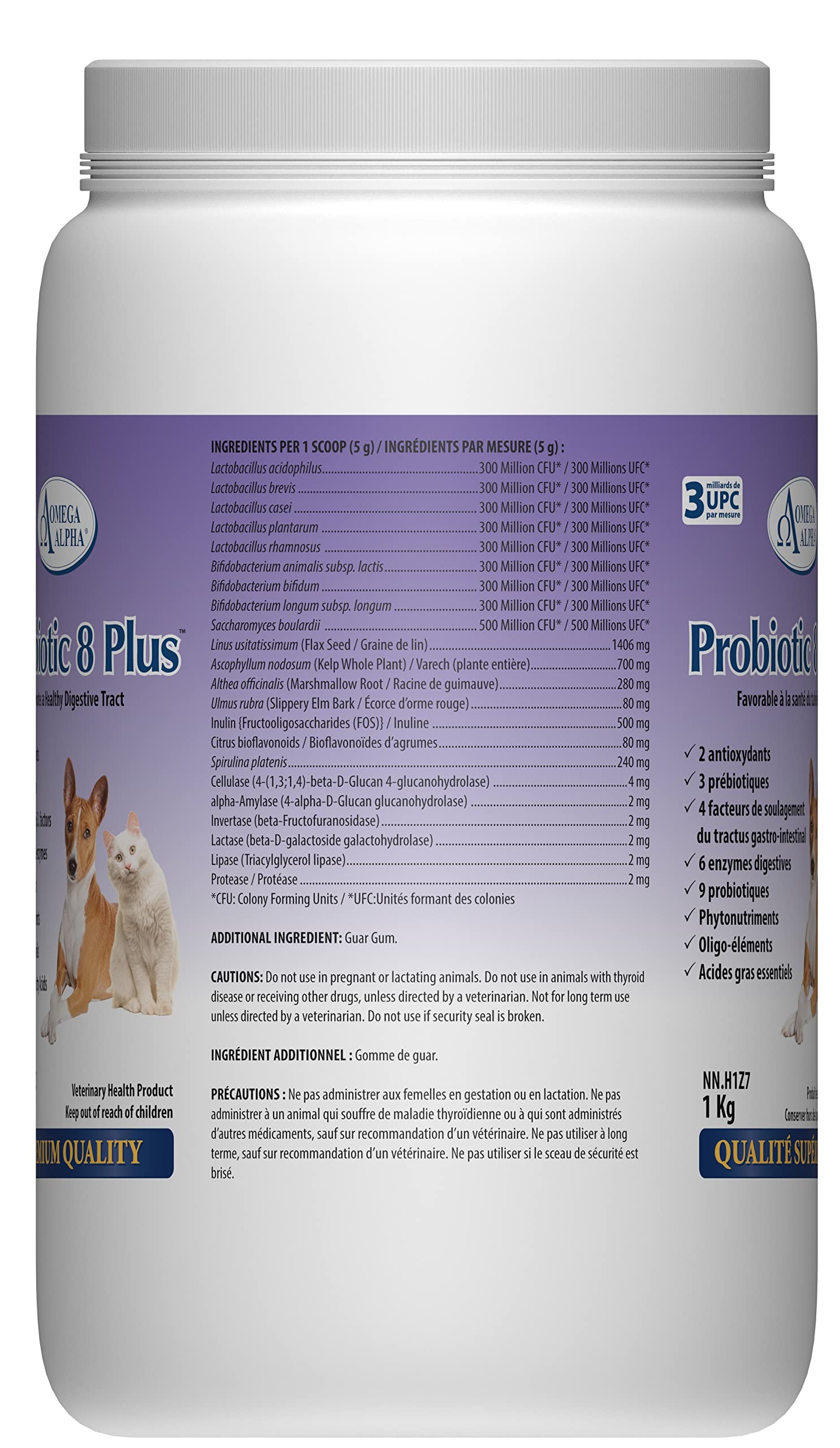 Omega Alpha Probiotic 8 Plus Poudre pour Chiens et Chats, Probiotiques pour Chiens - Soutient la Santé Intestinale, Améliore le Bien-être Digestif, la Santé des Yeux, des Dents et des Gencives, Formulé par des Vétérinaires, Fabriqué au Canada