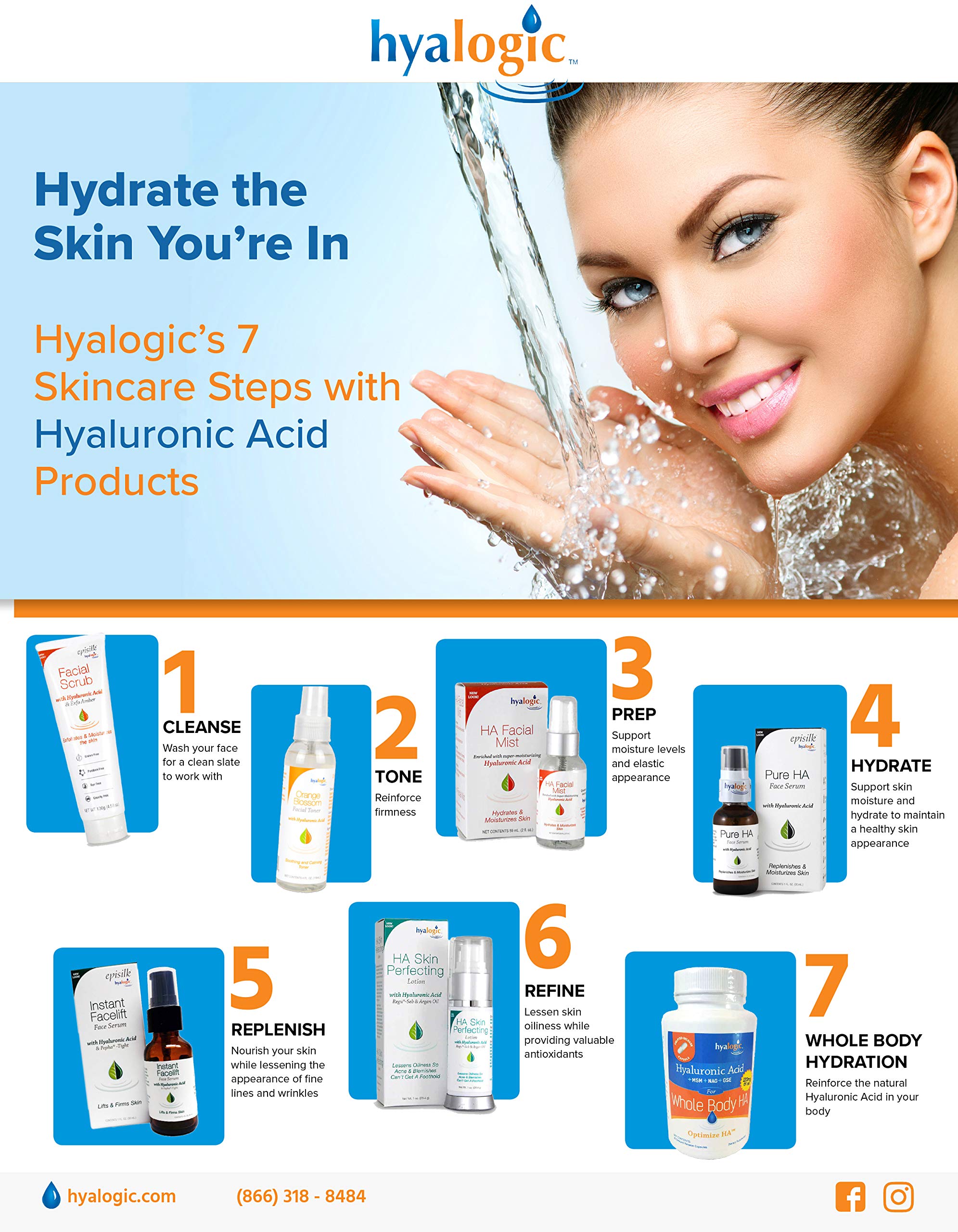 Hyalogic - Brume Visage à l'Acide Hyaluronique en Spray 59ml - Enrichie en Super Hydratant - Hydrate et Humidifie la Peau - Raffermit la Peau, Soutient l'Élasticité et l'Hydratation de la Peau - Convient aux Vegans