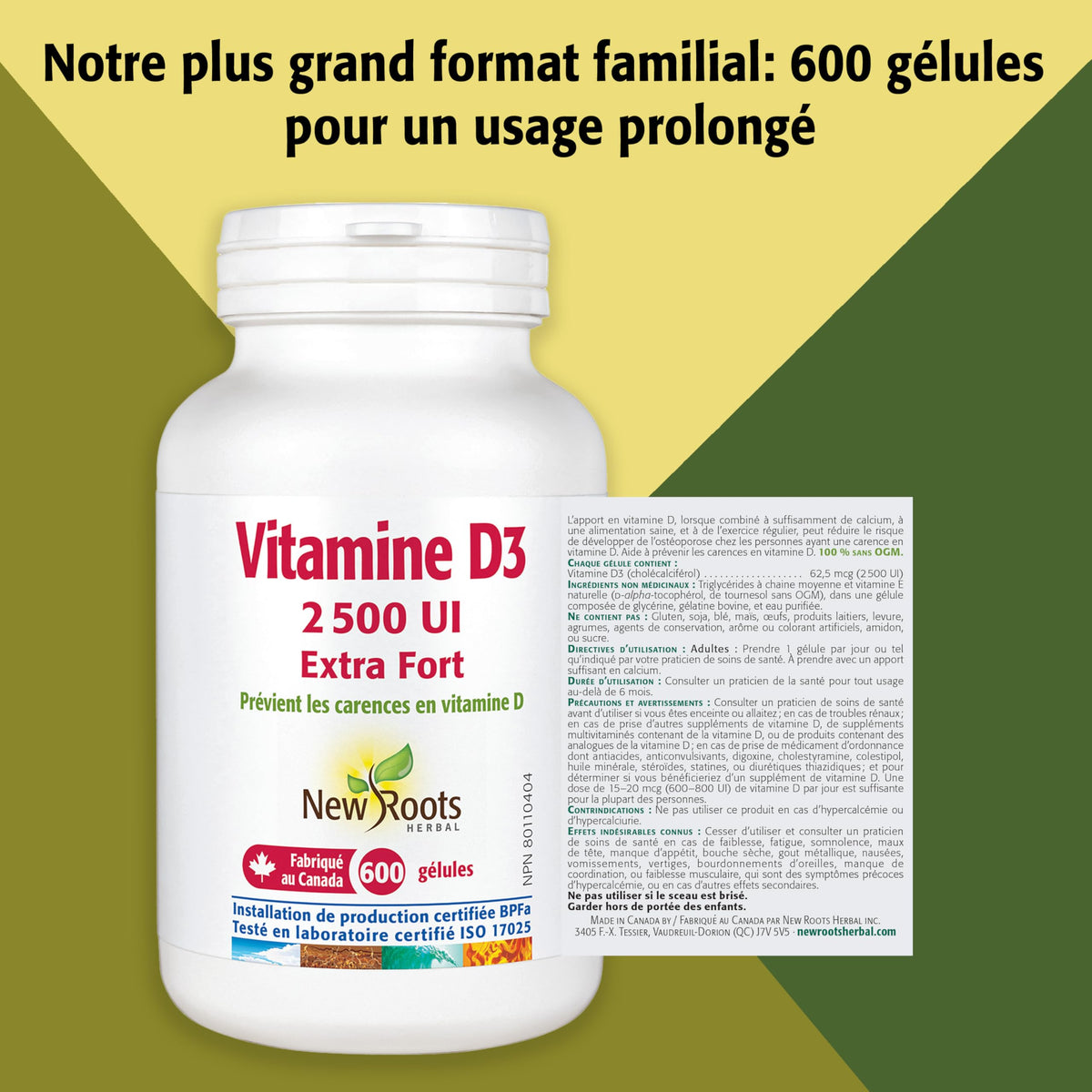 New Roots Herbal - Vitamin D3 2500 IU Extra Strength Softgels