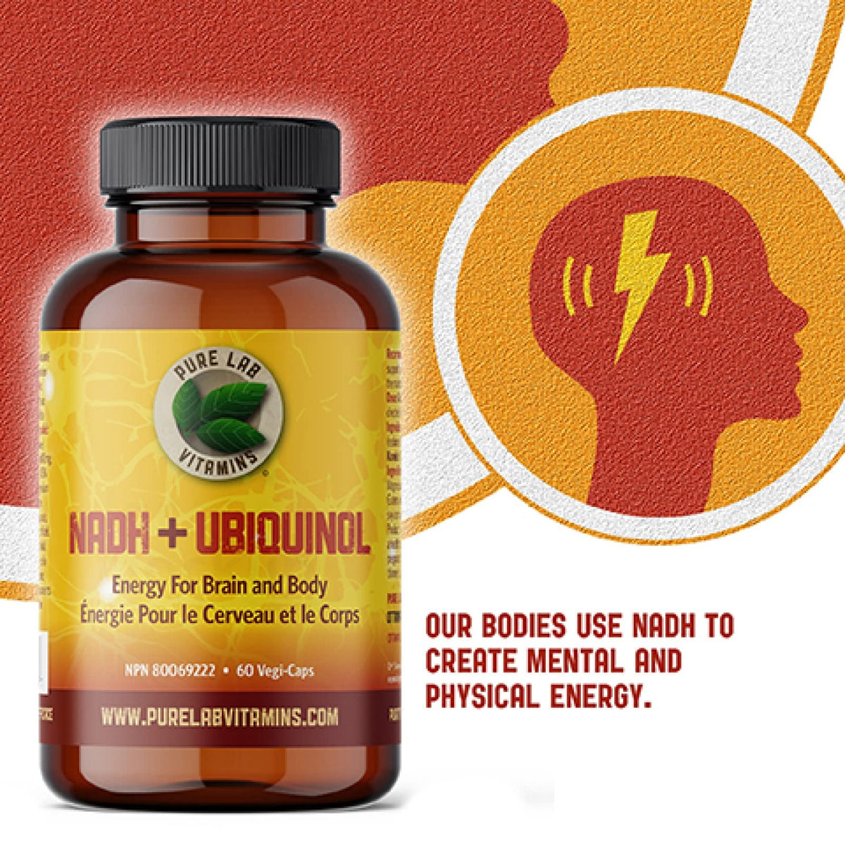 Pure Lab Vitamins | NADH Nicotinamide Adenine Dinucleotide + Coq10 Ubiquinol | 60 Capsules | Vitamin B3 Supplement | B3 Vitamin Nicotinamide Supplement | Brain Energy, Mental Clarity Supplemet