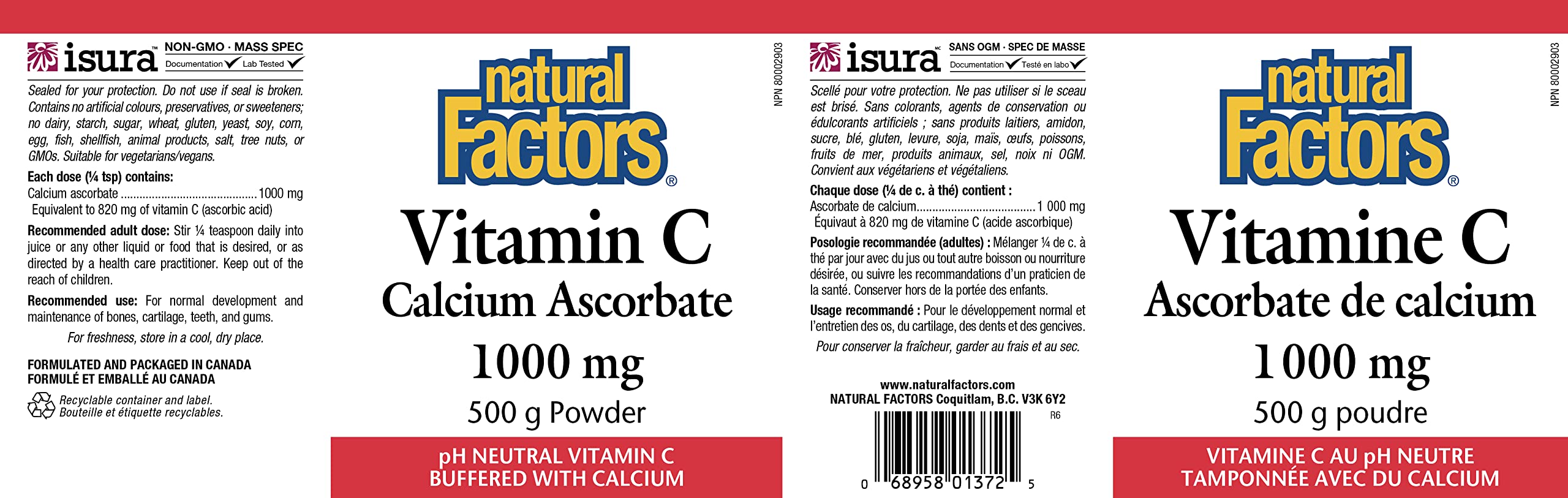 Natural Factors Vitamin C - Calcium Ascorbate Powder - 500 g