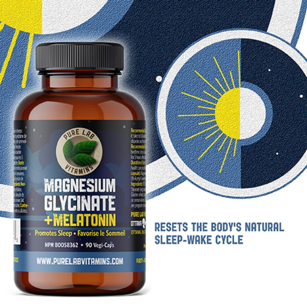 Pure Lab Vitamins - Magnesium Glycinate 100mg with Melatonin 3mg, 90 Vegan Caps - 3mg Melatonin and Magnesium Glycinate Supplement