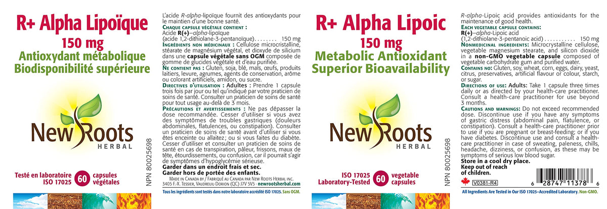 New Roots Herbal R Alpha Lipoic Acid Capsules, 150 mg, 60 Caps, Non GMO