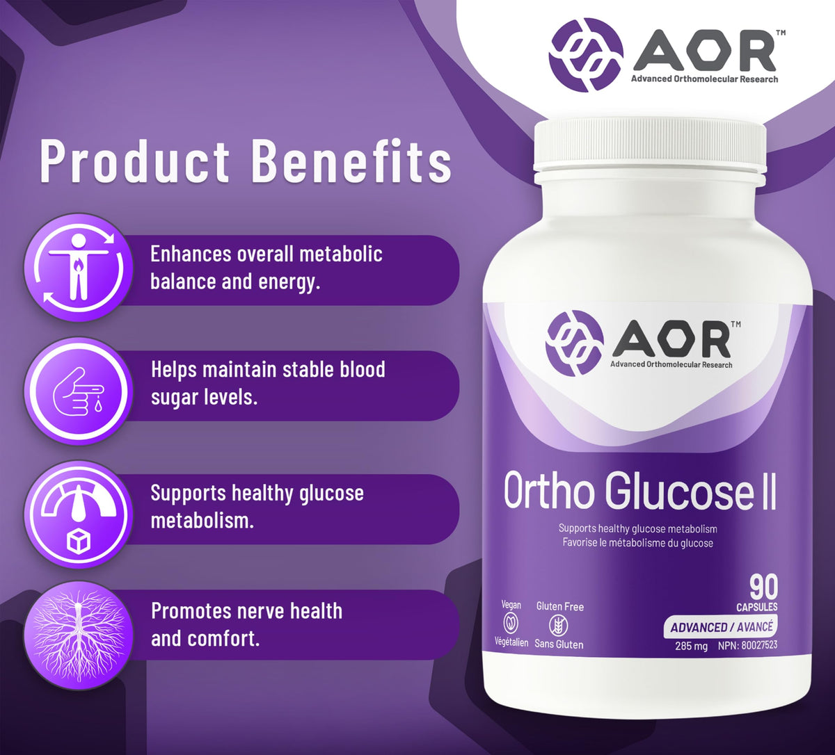 AOR Ortho Glucose II, Chromium, Gymnema Sylvestre, Gluten Free, 90 Capsules