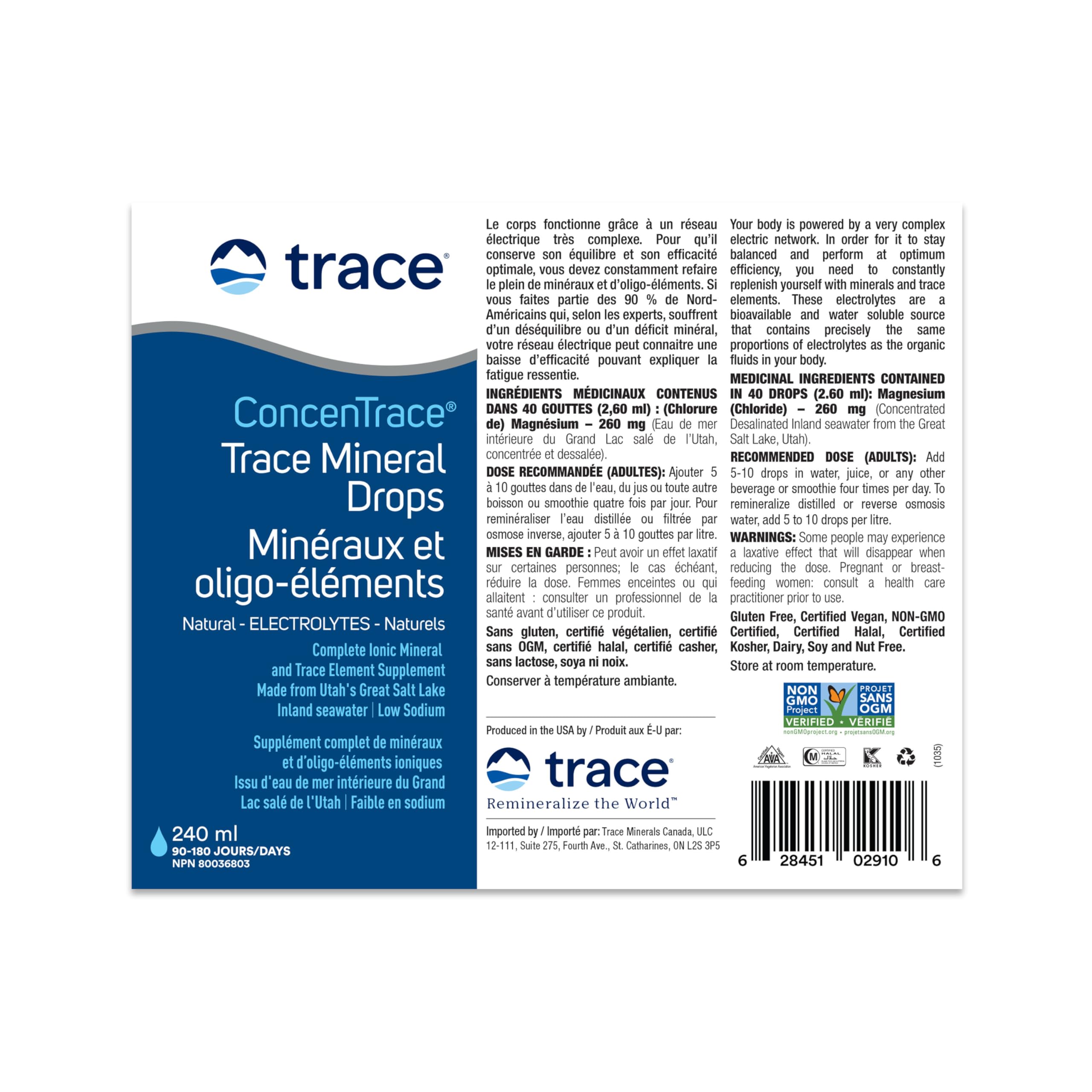 Trace Minerals ConcenTrace Drops | 240 ML, 96 Day Supply | Full Spectrum Minerals | Ionic Liquid Magnesium, Chloride, Potassium | Low Sodium | Energy, Electrolytes, Hydration