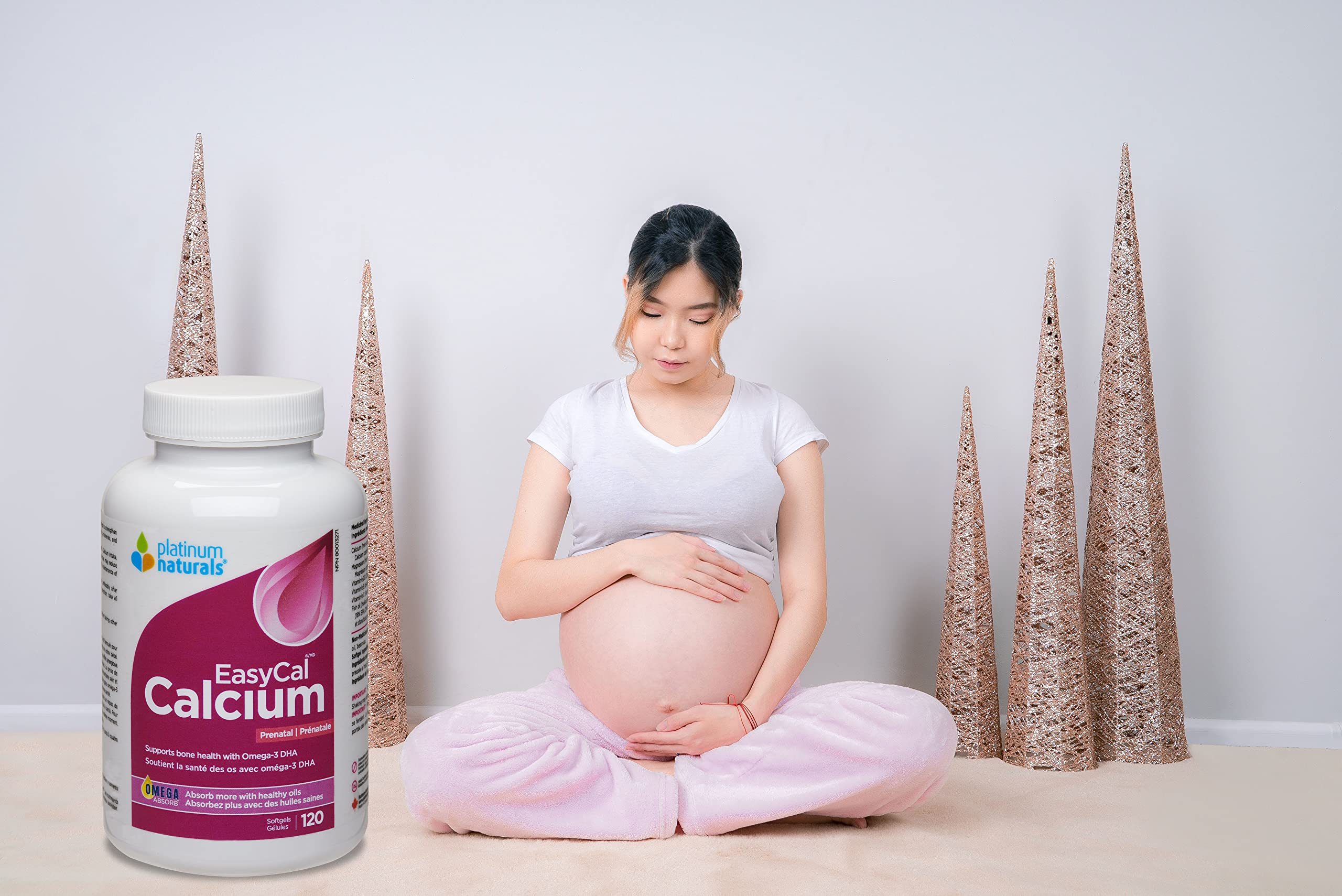 Platinum Naturals EasyCal Calcium Prénatal 120 gélules, supplément de calcium prénatal essentiel avec Oméga 3 DHA pour femmes enceintes, soutient la santé des os et des dents, soutient le développement fœtal, oculaire et cérébral