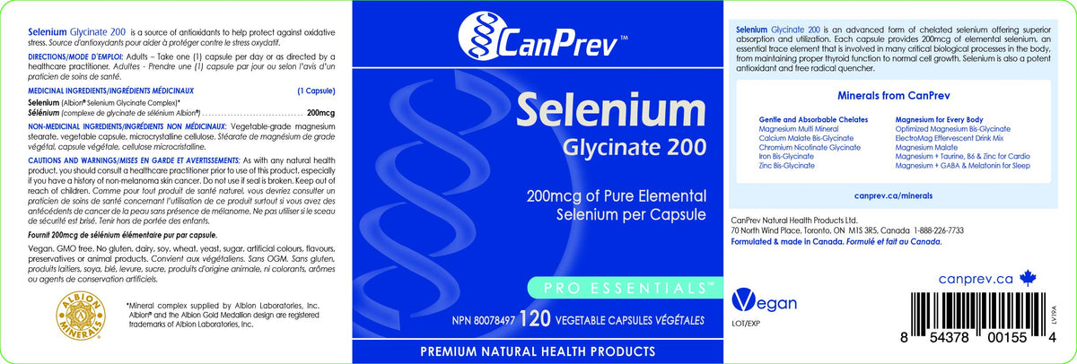CanPrev Selenium Glycinate, 200mcg, 120 Capsules, 4 Month Supply
