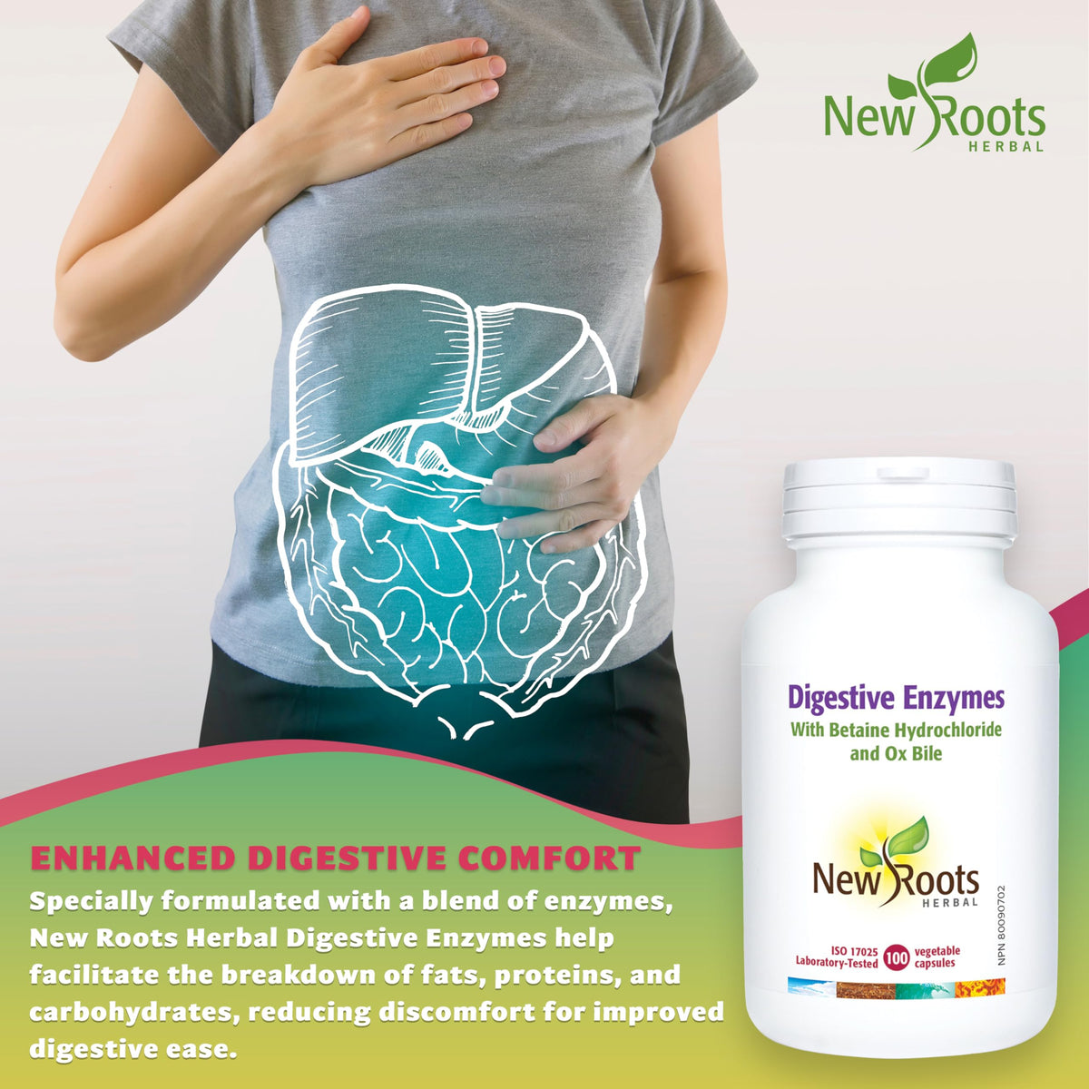 New Roots Herbal Digestive Enzymes, Betaine HCl, 100 Capsules