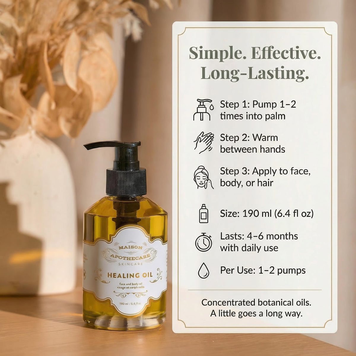 Maison Apothecare Healing Oil Grande 190ml, Multi-Use Avocado, Argan & Neroli, Botanical Blend for Face, Body & Hair, Lightweight Canadian-Made Moisturizer