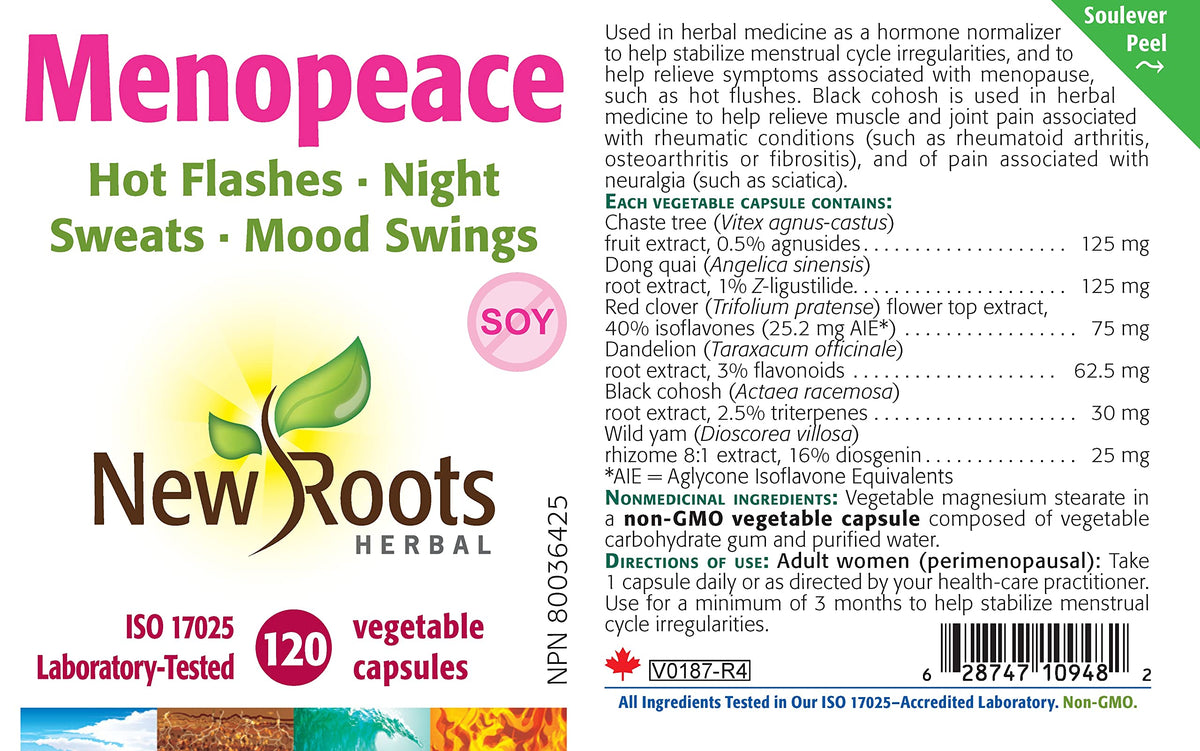 New Roots Herbal Menopeace Black Cohosh, Menopause, Non GMO, 120 Capsules