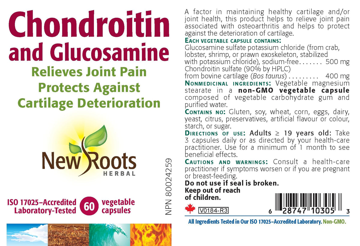 New Roots Herbal - Chondroitin and Glucosamine 120 Capsules, 40-Day Supply, Supports Joint Comfort, Flexibility and Mobility, Encourages Cartilage Function & Smooth Movement, Gluten, Soy & Dairy-Free"